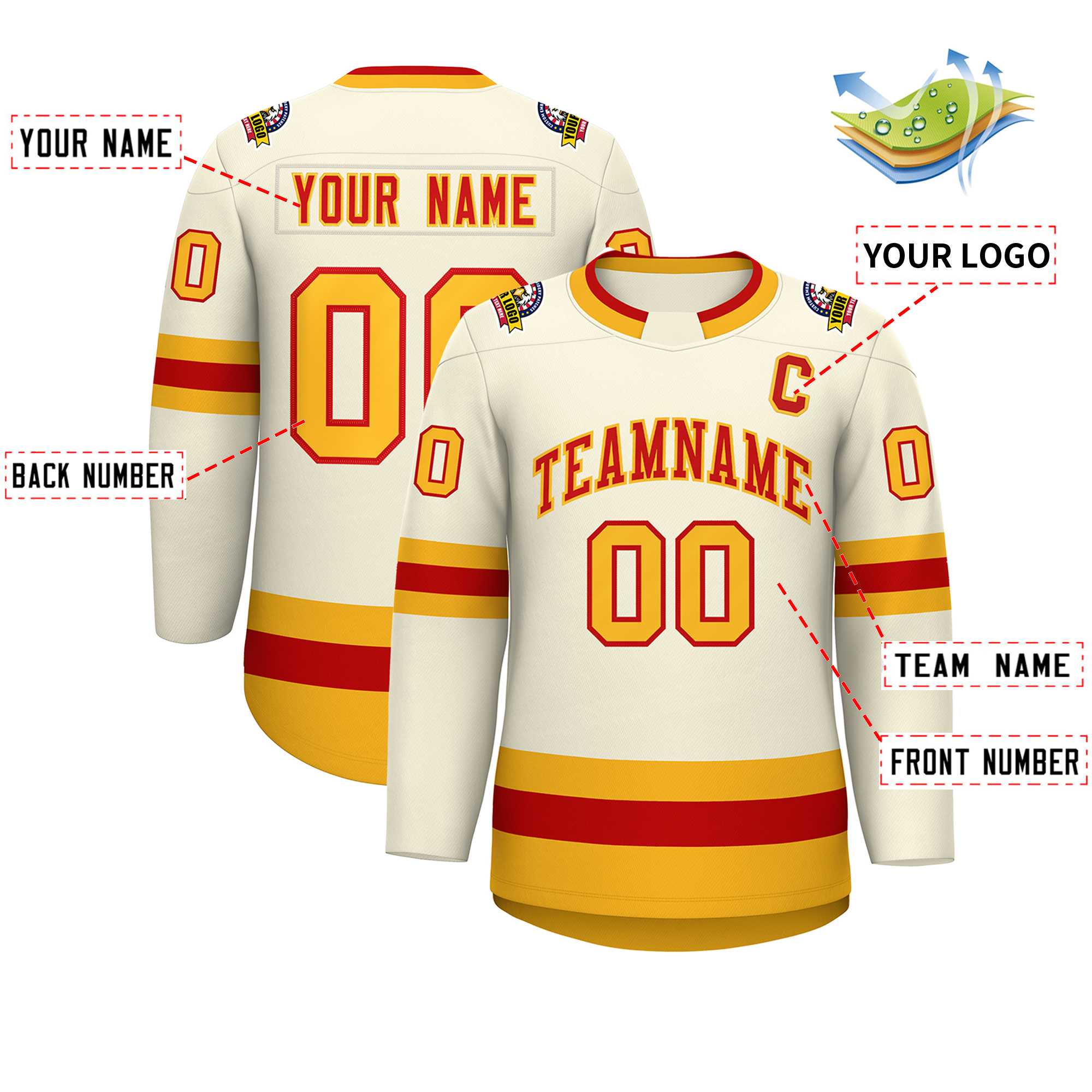 Custom Khaki Red-Gold Classic Style Hockey Jersey | KXKSHOP