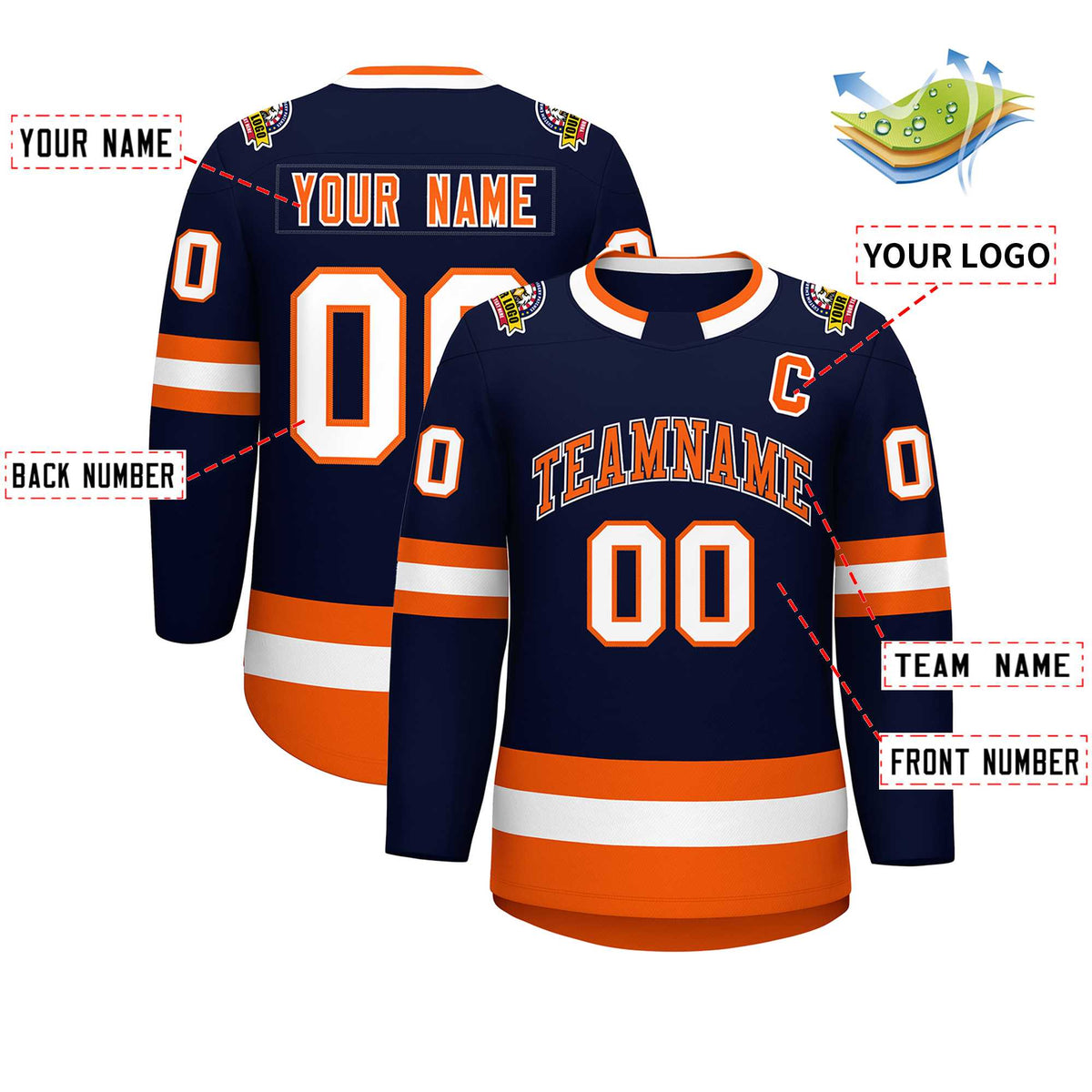 Custom Navy Orange Navy-White Classic Style Hockey Jersey | KXKSHOP