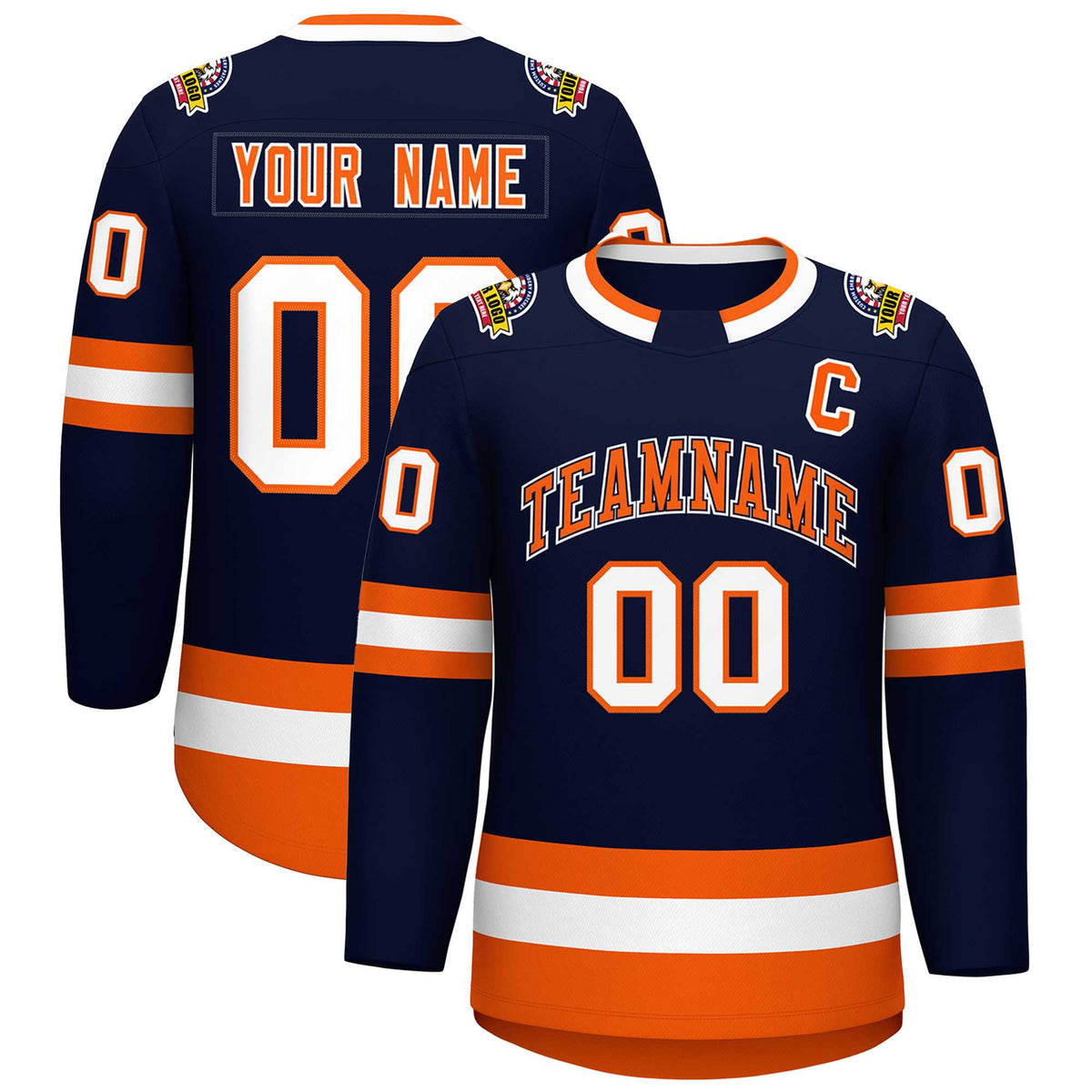 Custom Navy Orange Navy-White Classic Style Hockey Jersey | KXKSHOP