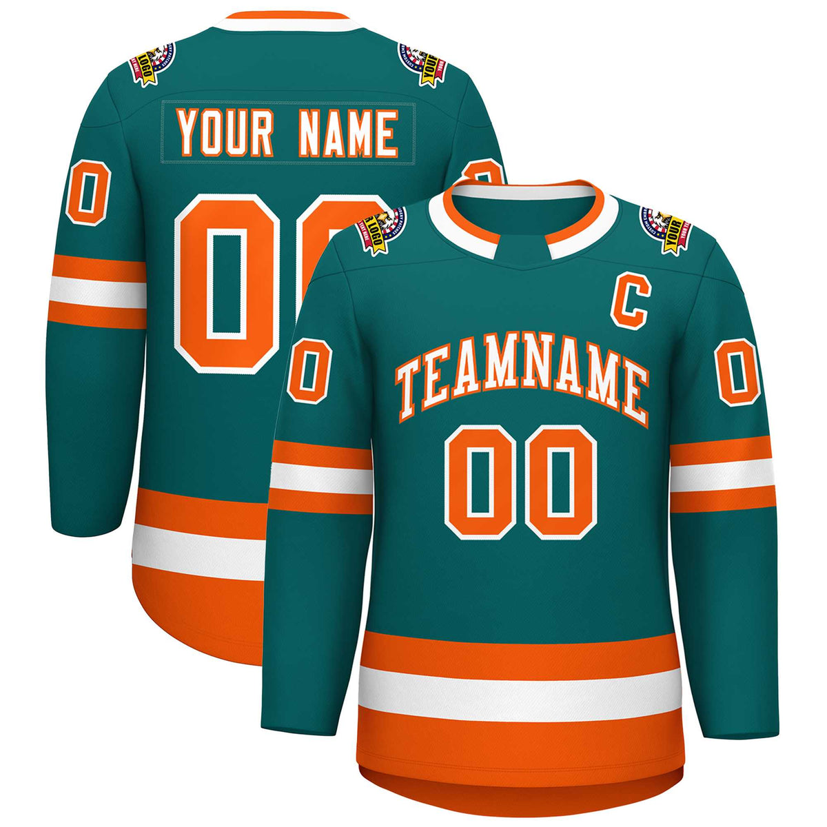 Custom Teal White-Orange Classic Style Hockey Jersey | KXKSHOP