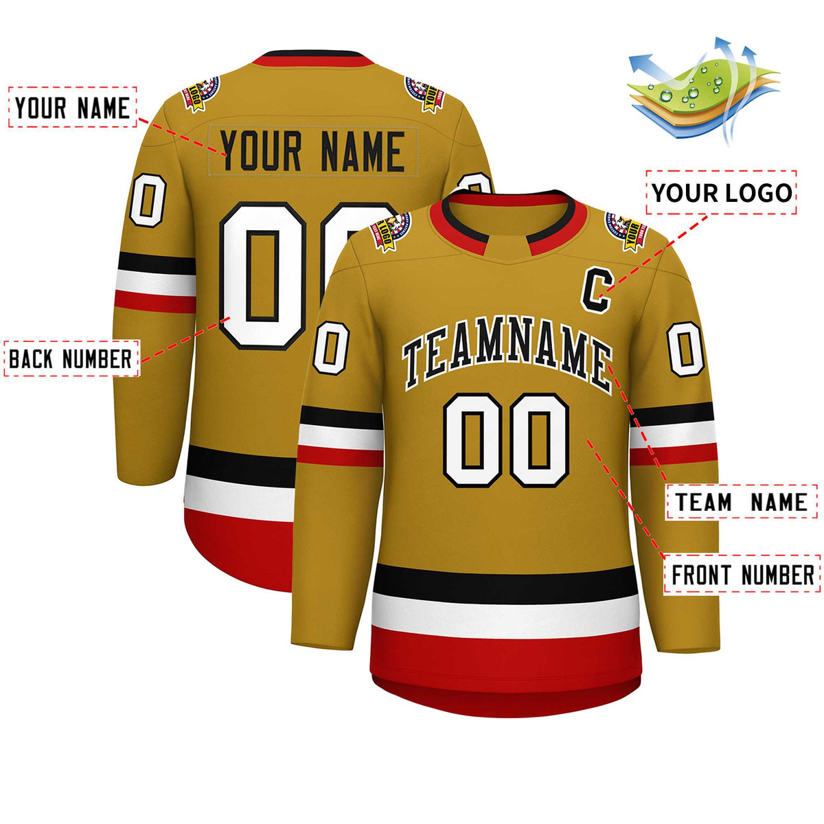 Custom Old Gold Black-White Classic Style Hockey Jersey | KXKSHOP