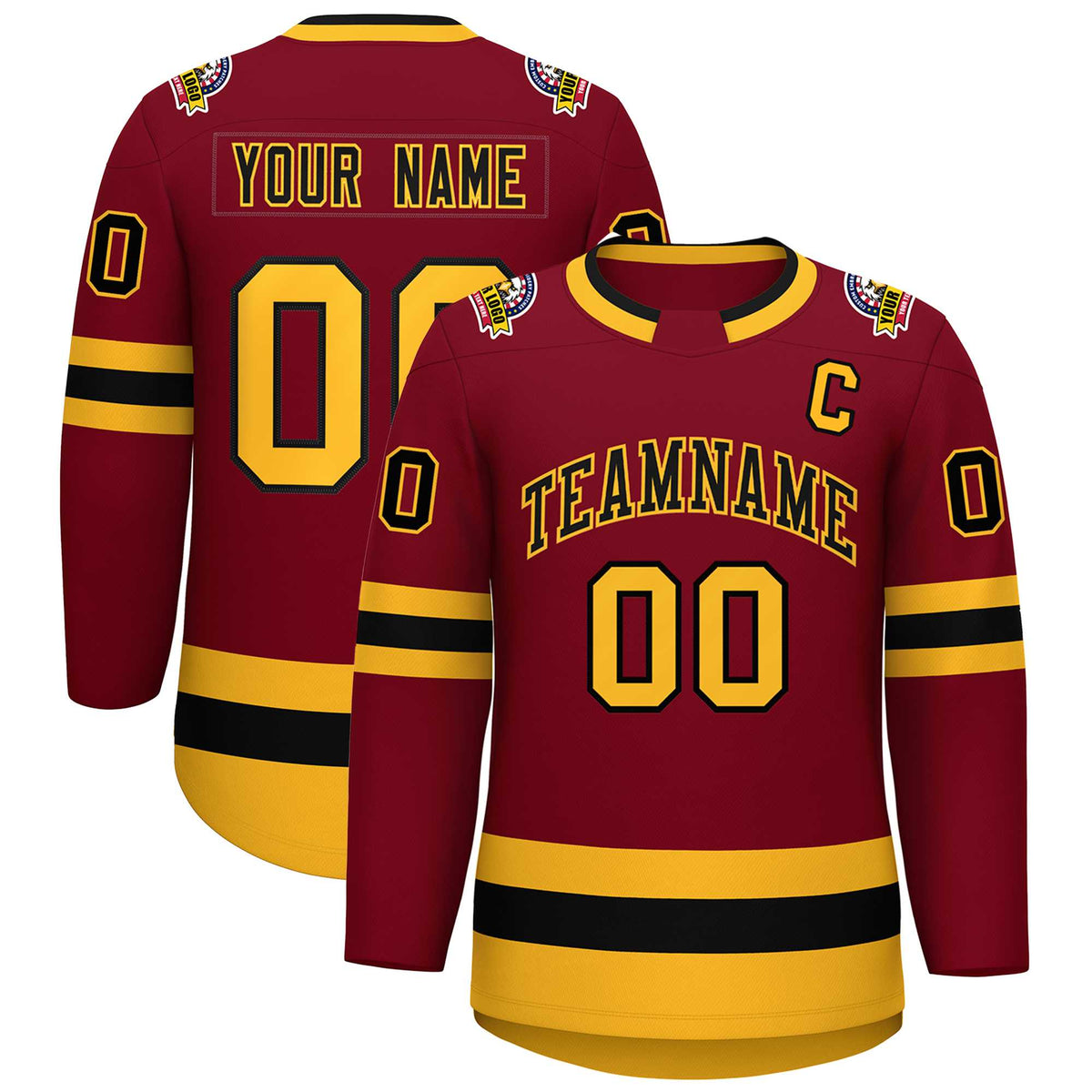Custom Crimson Black-Gold Classic Style Hockey Jersey | KXKSHOP