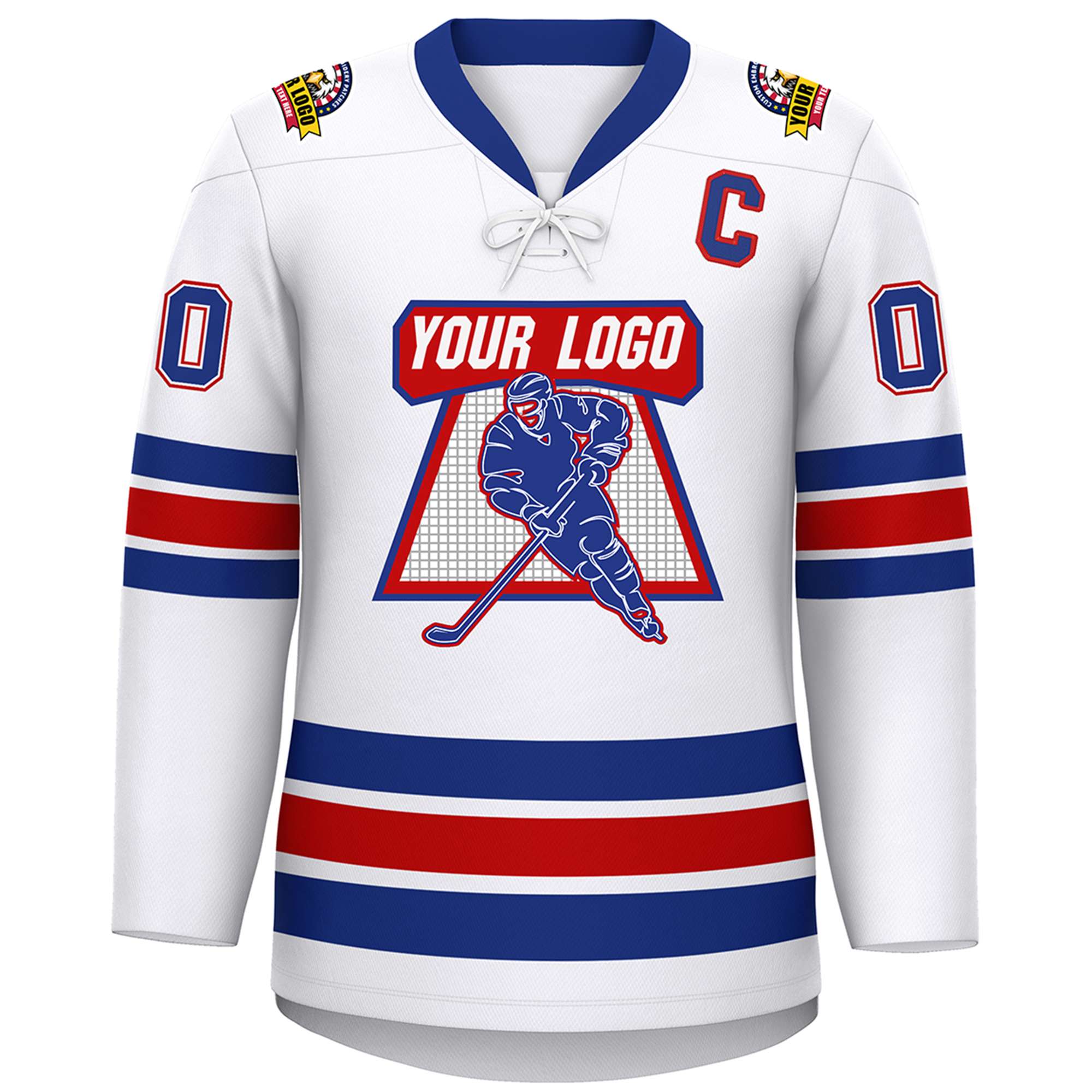 Custom White Royal-Red Lace-Up Neck Hockey Jersey | KXKSHOP