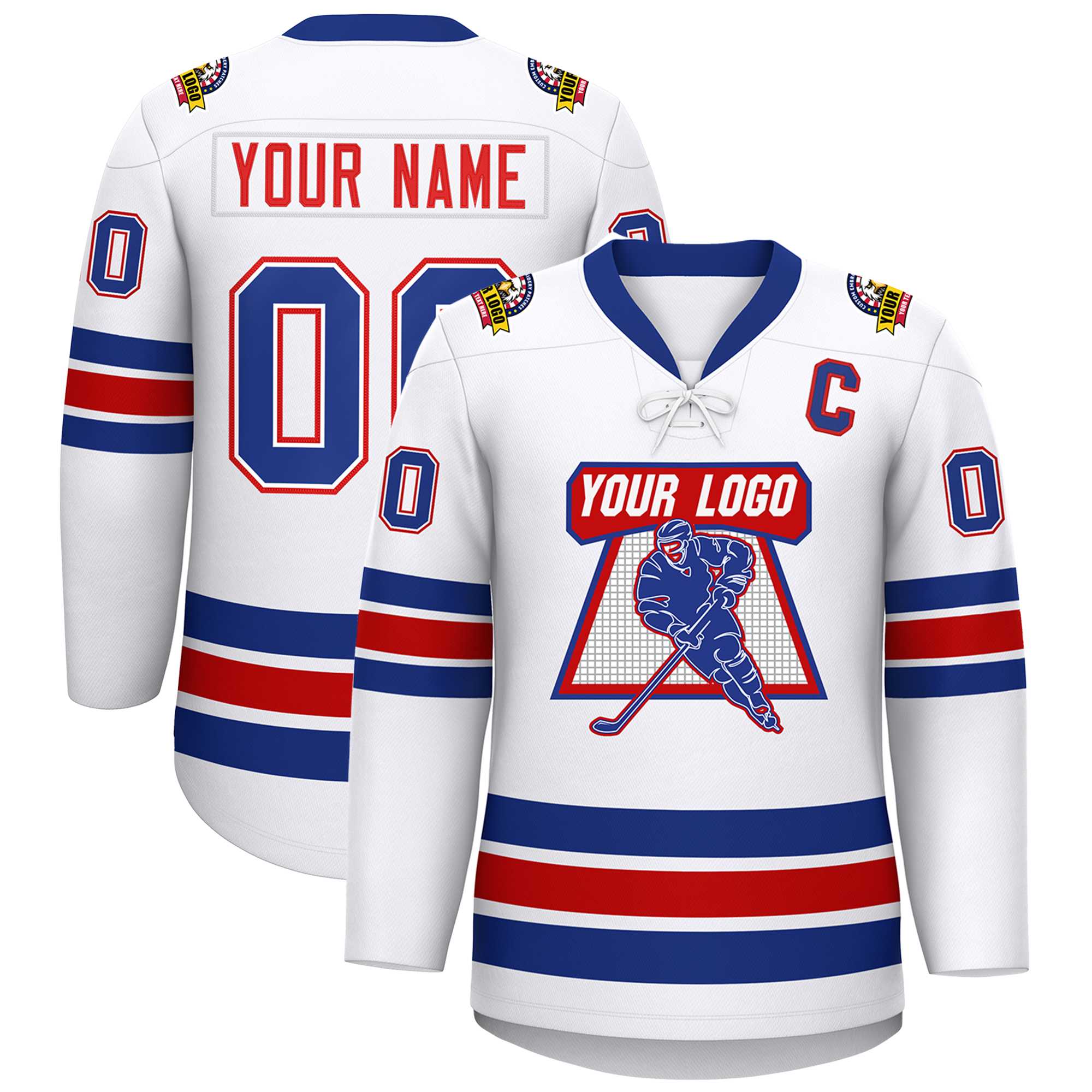 Custom White Royal-Red Lace-Up Neck Hockey Jersey | KXKSHOP