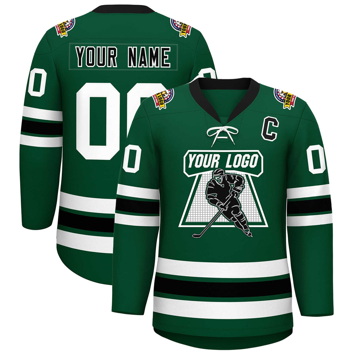 Custom Green Black-White Lace-Up Neck Hockey Jersey | KXKSHOP