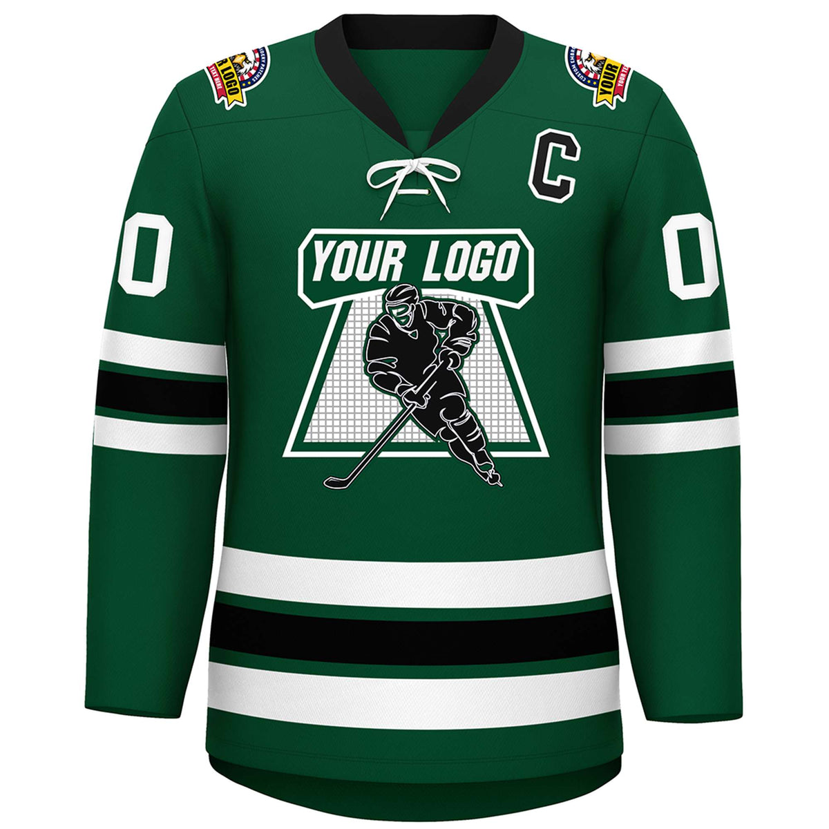 Custom Green Black-White Lace-Up Neck Hockey Jersey | KXKSHOP