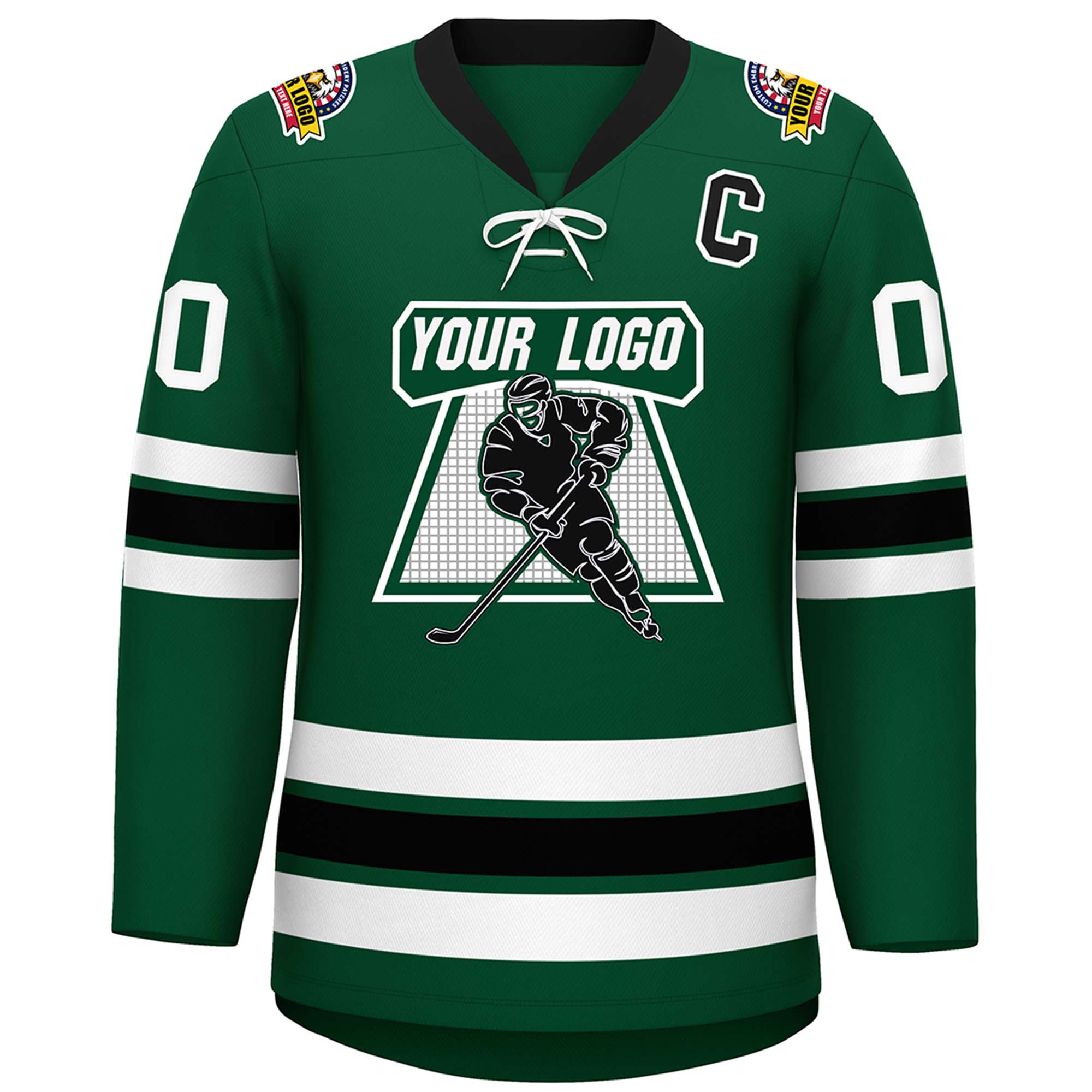 Custom Green Black-White Lace-Up Neck Hockey Jersey | KXKSHOP