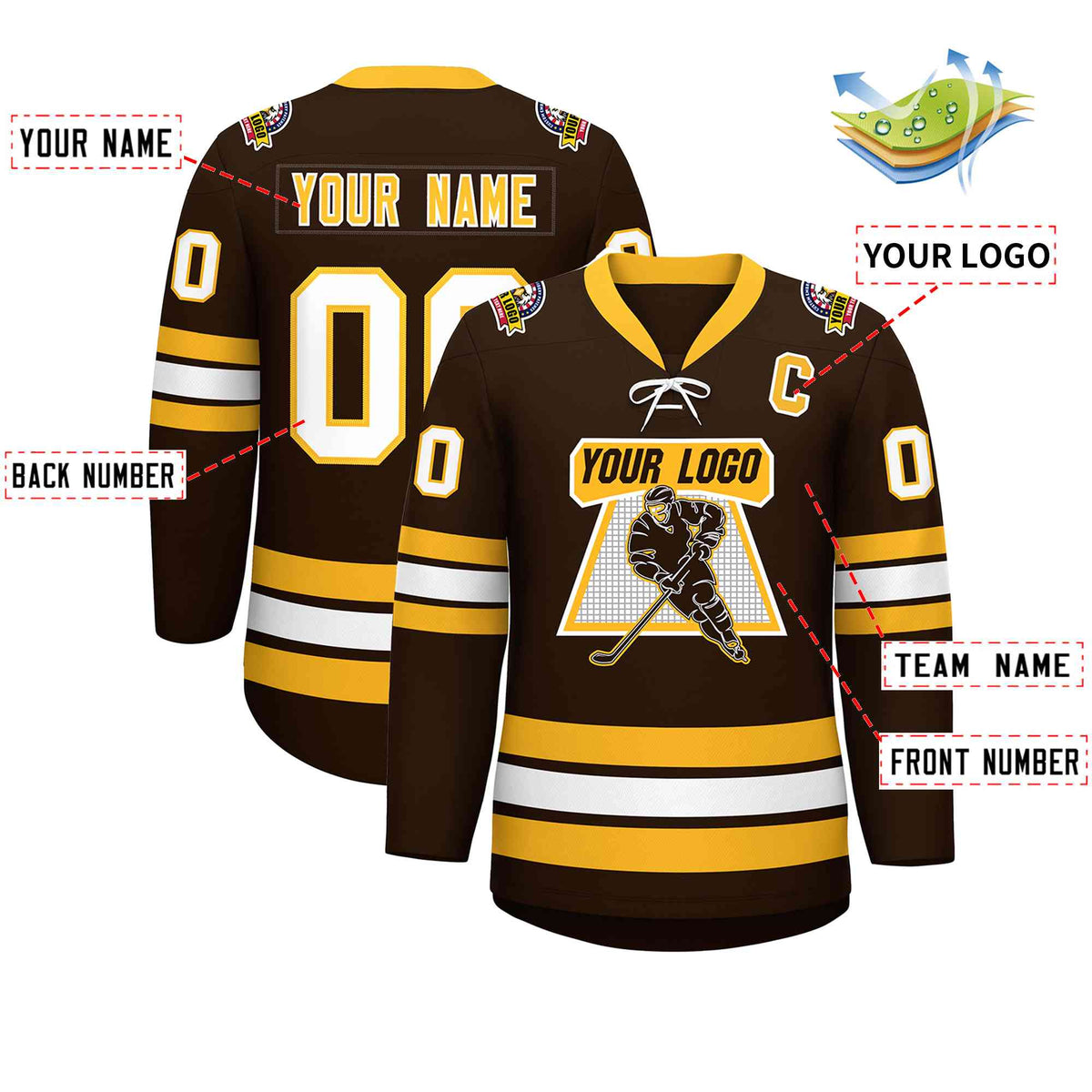 Custom Brown Yellow-White Lace-Up Neck Hockey Jersey | KXKSHOP