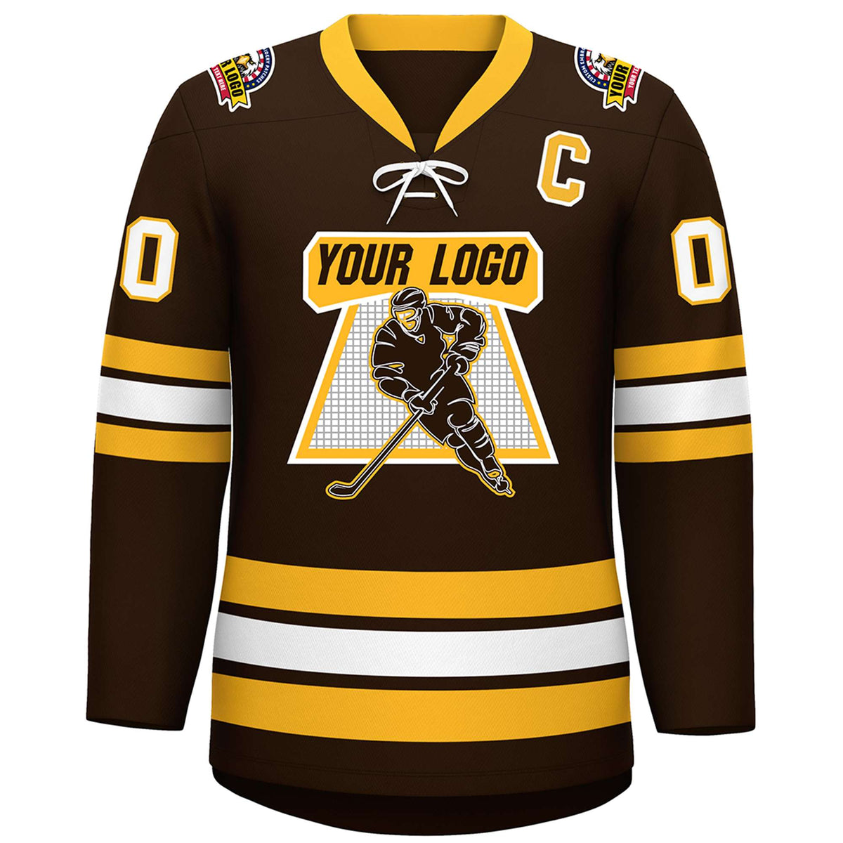 Custom Brown Yellow-White Lace-Up Neck Hockey Jersey | KXKSHOP