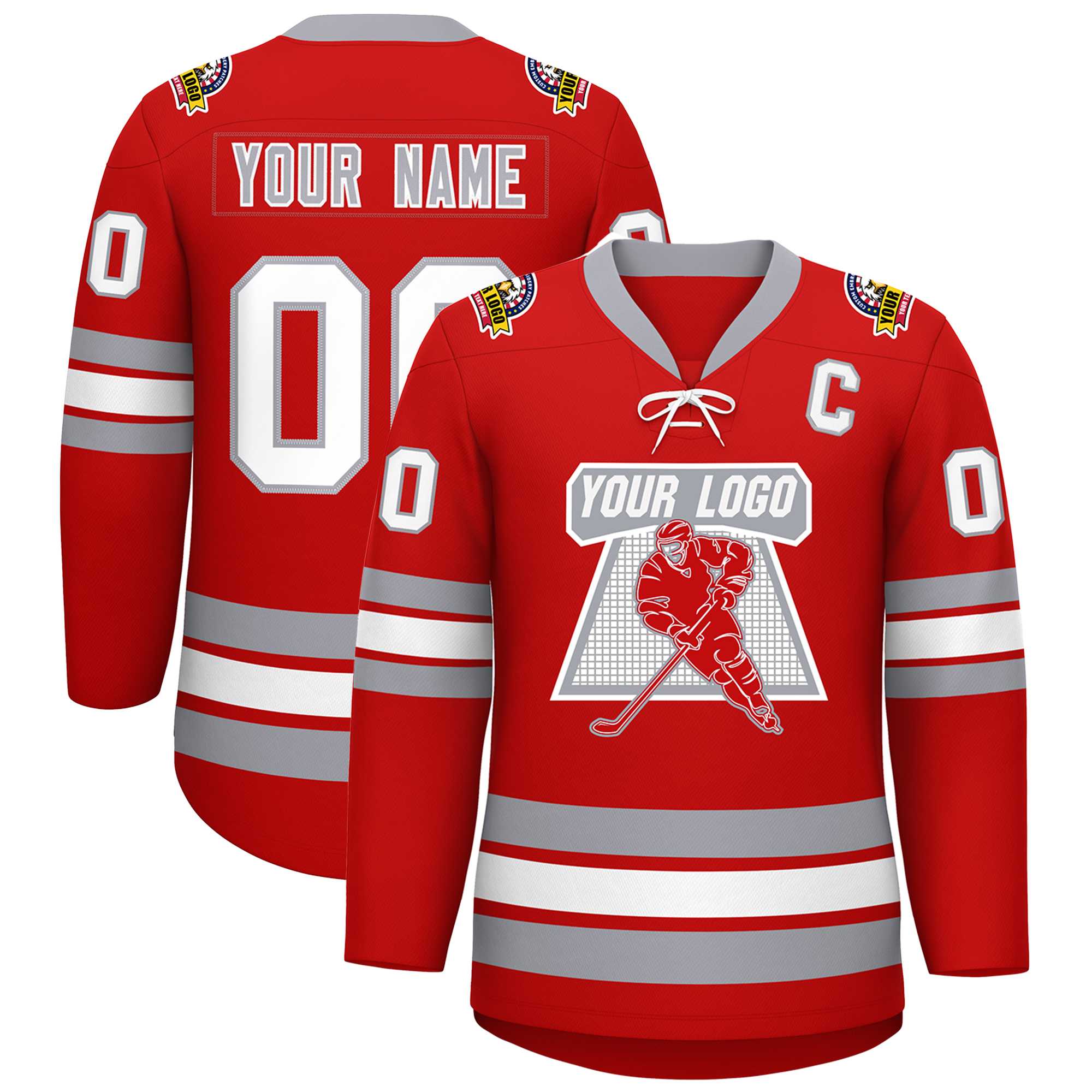 Custom Red White-Gray Lace-Up Neck Hockey Jersey | KXKSHOP