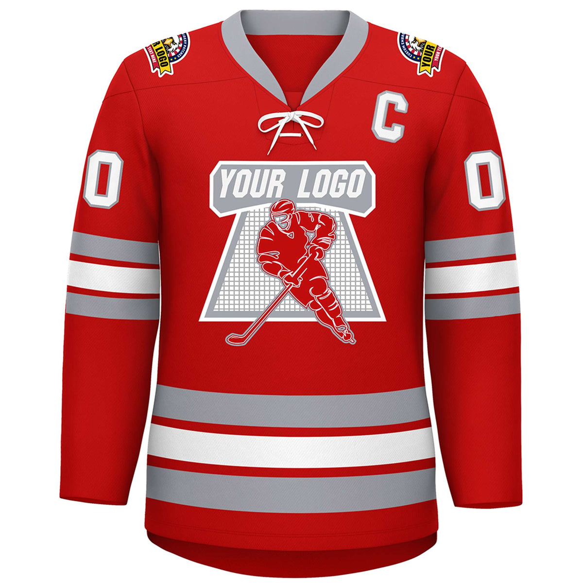 Custom Red White-Gray Lace-Up Neck Hockey Jersey | KXKSHOP
