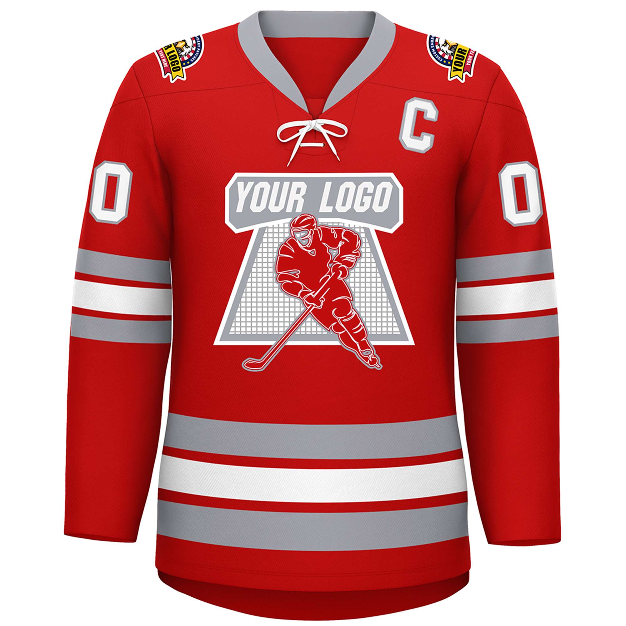 Custom Red White-Gray Lace-Up Neck Hockey Jersey | KXKSHOP