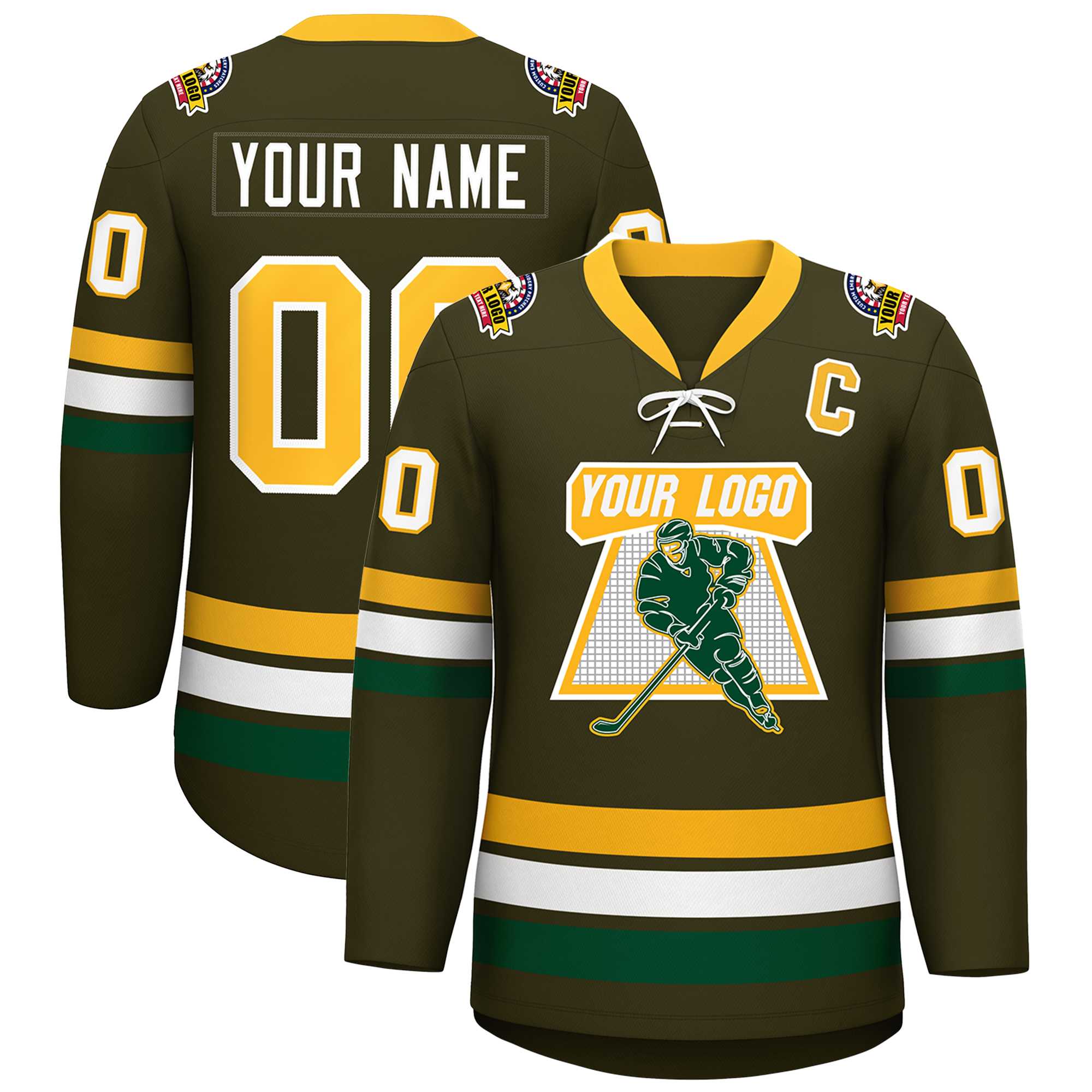 Custom Olive Yellow-White Lace-Up Neck Hockey Jersey | KXKSHOP