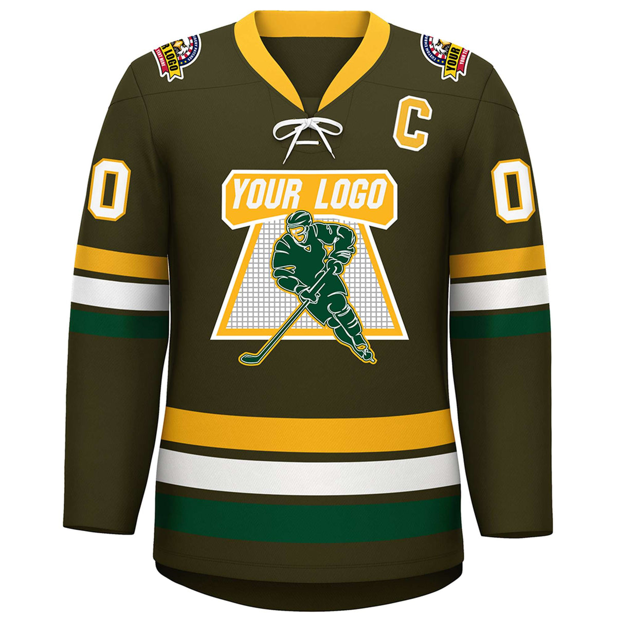 Custom Olive Yellow-White Lace-Up Neck Hockey Jersey | KXKSHOP