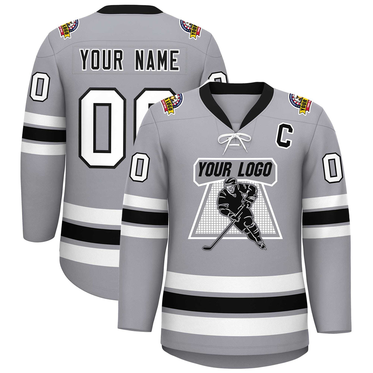 Custom Gray Black-White Lace-Up Neck Hockey Jersey | KXKSHOP