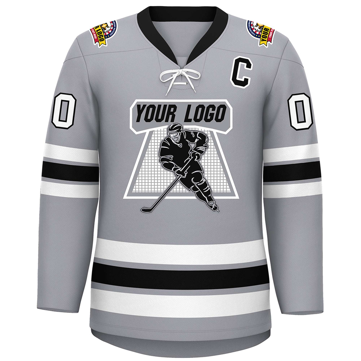 Custom Gray Black-White Lace-Up Neck Hockey Jersey | KXKSHOP