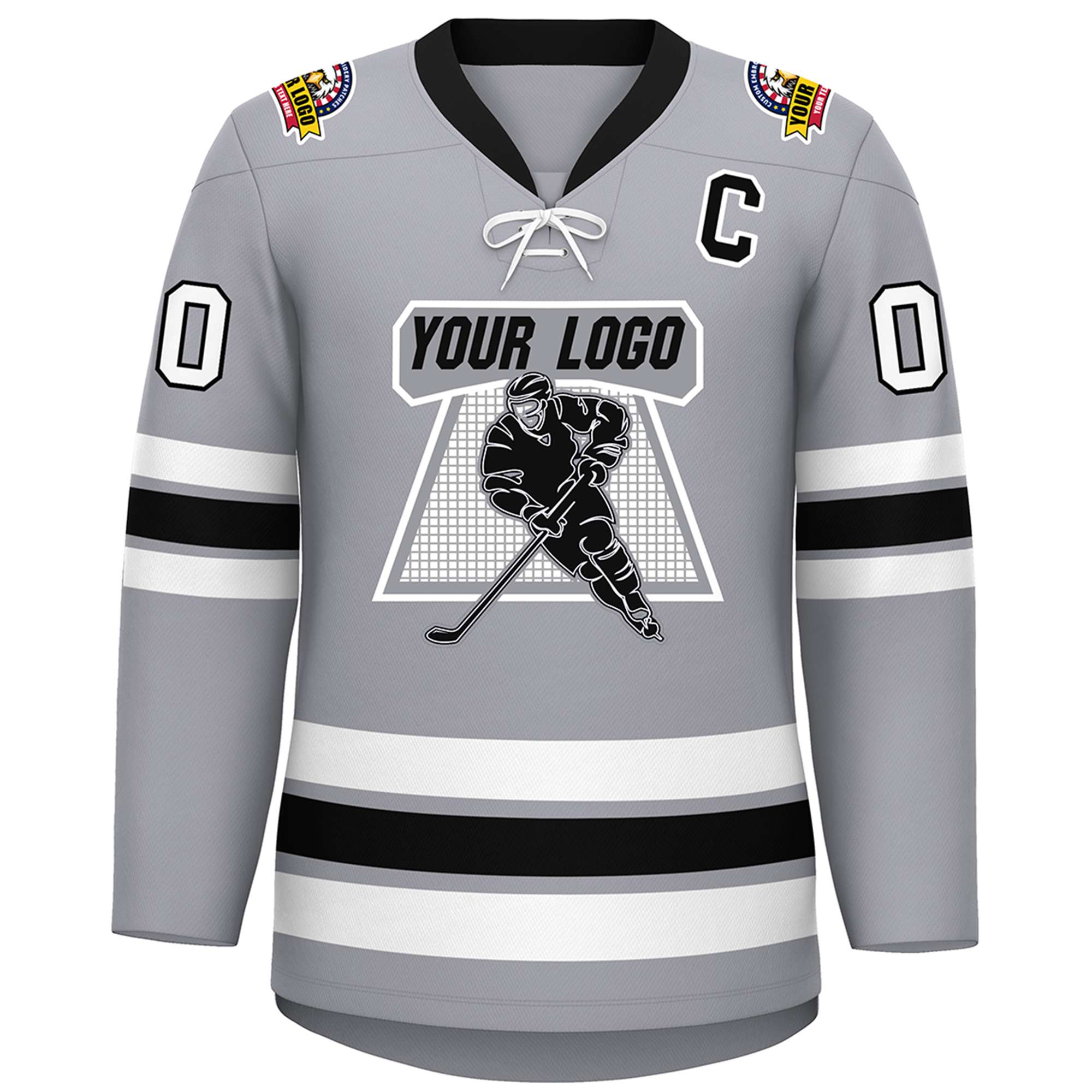 Custom Gray Black-White Lace-Up Neck Hockey Jersey | KXKSHOP