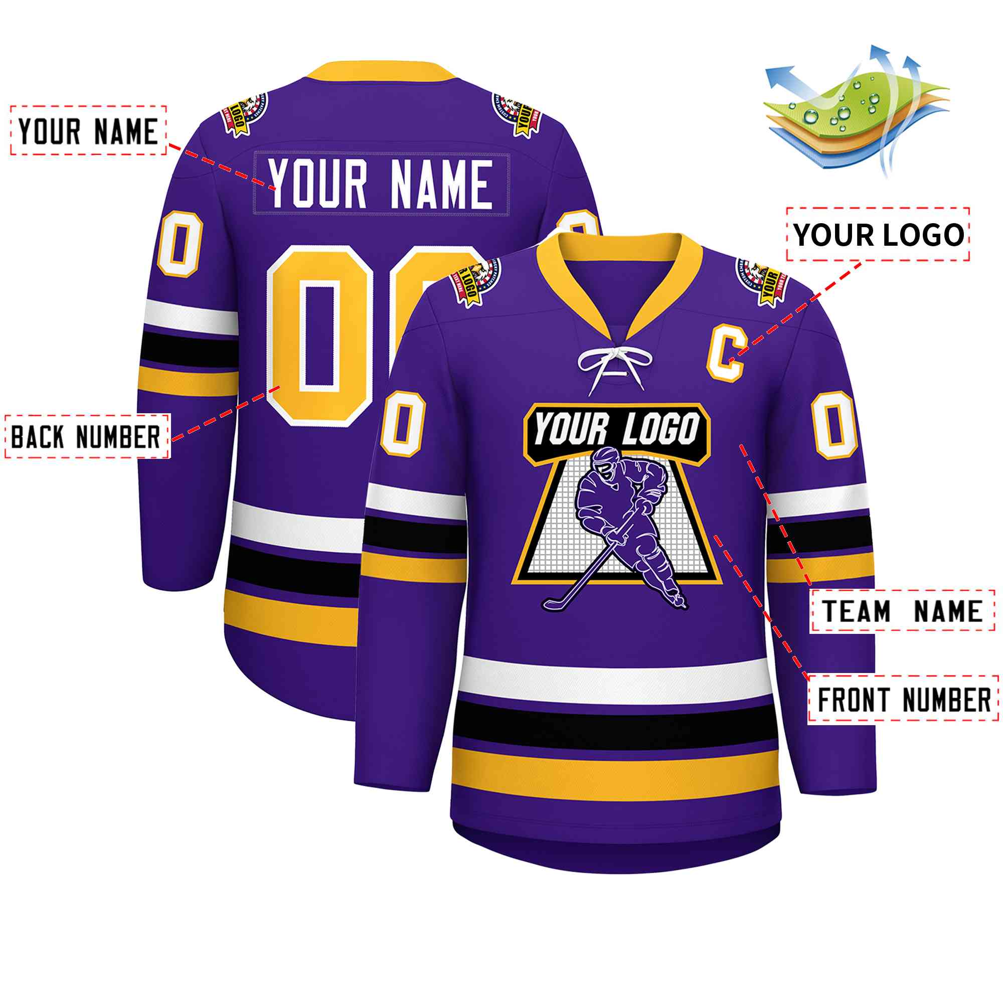 Custom Purple Yellow-White Lace-Up Neck Hockey Jersey | KXKSHOP