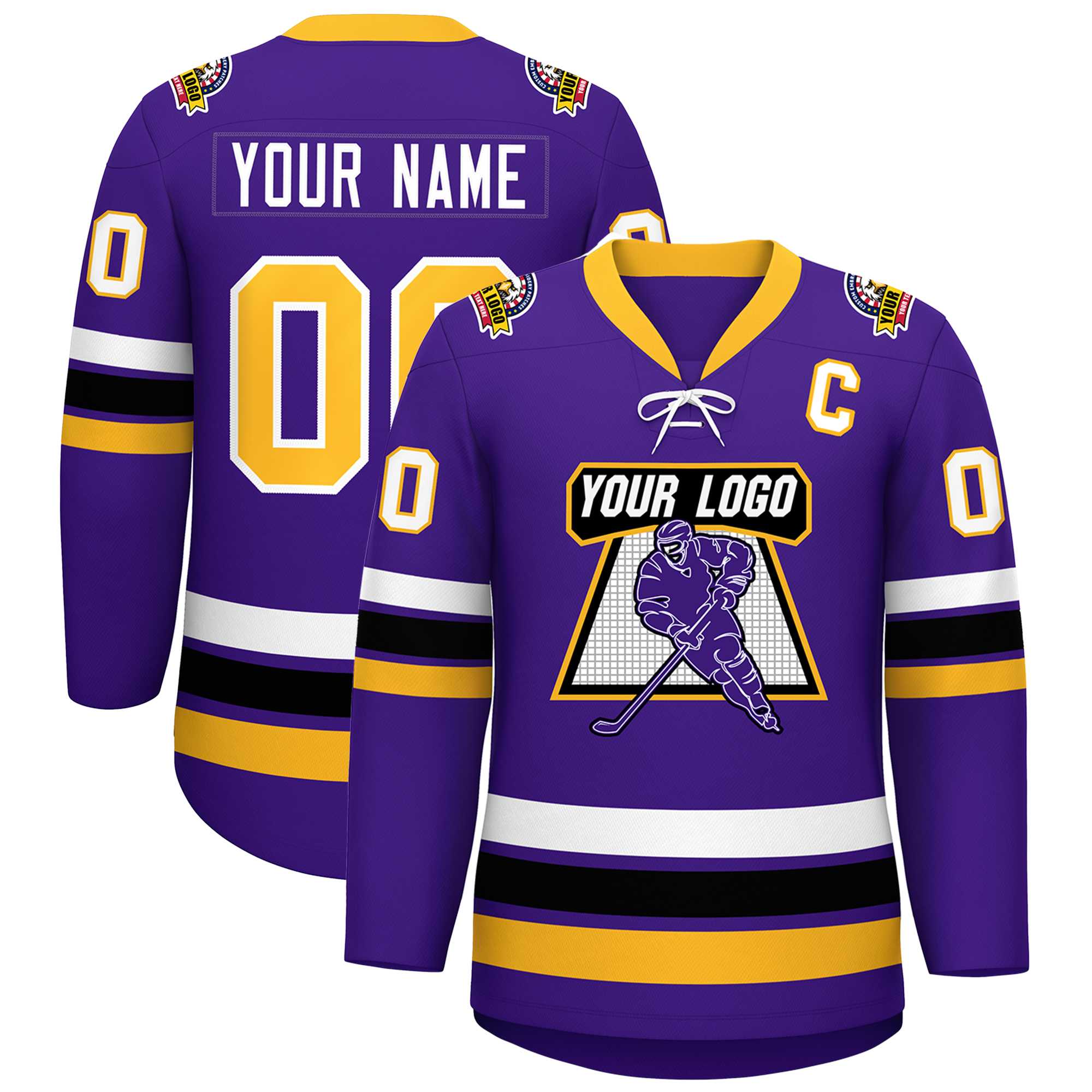 Custom Purple Yellow-White Lace-Up Neck Hockey Jersey | KXKSHOP