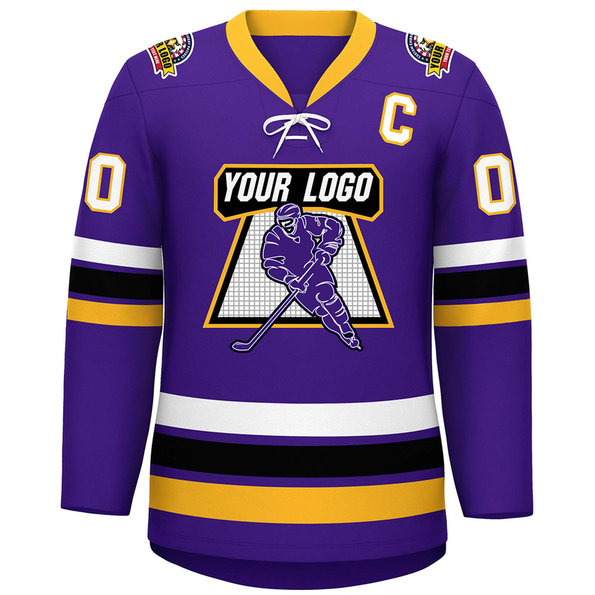 Custom Purple Yellow-White Lace-Up Neck Hockey Jersey | KXKSHOP