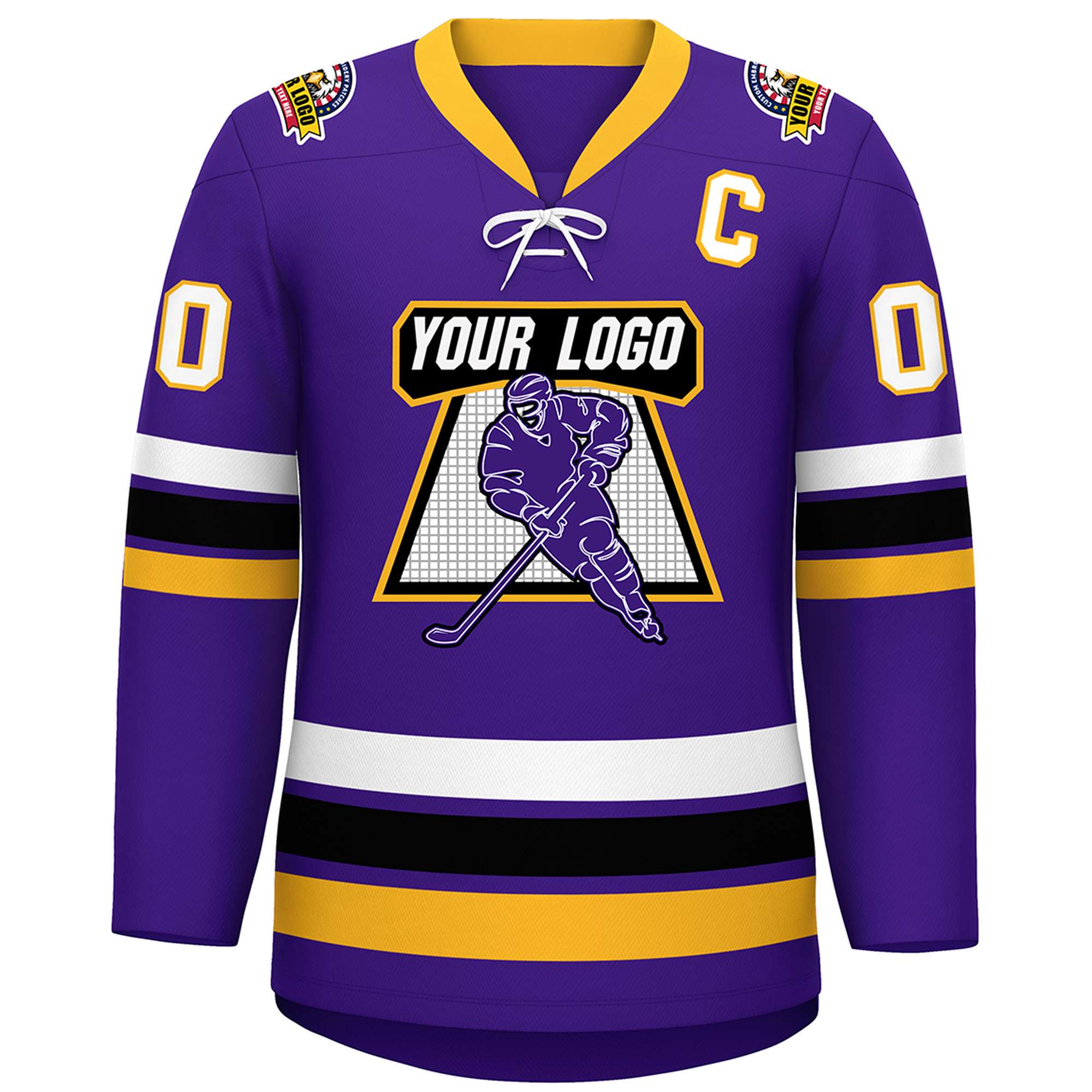 Custom Purple Yellow-White Lace-Up Neck Hockey Jersey | KXKSHOP