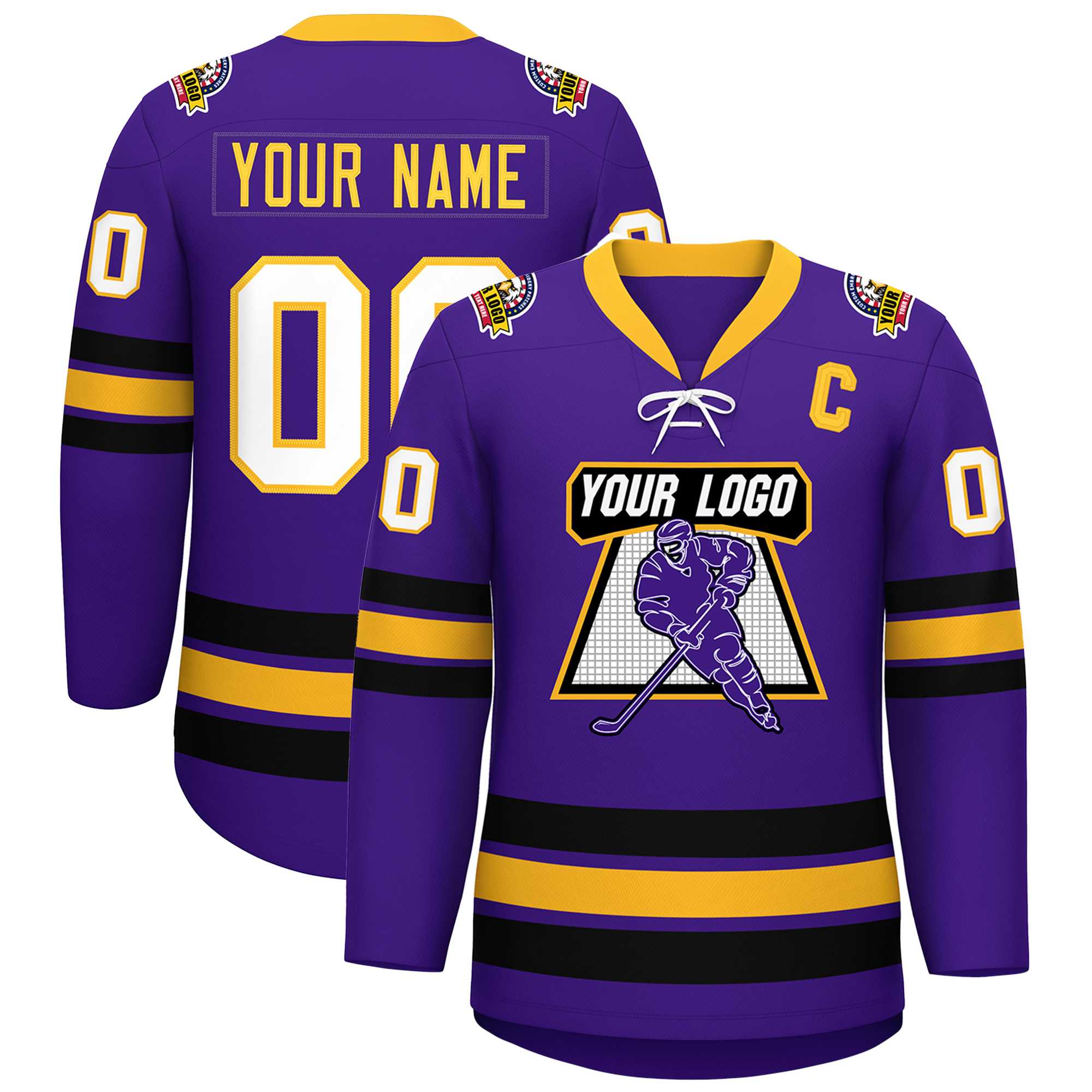 Custom Purple Yellow-Black Lace-Up Neck Hockey Jersey | KXKSHOP