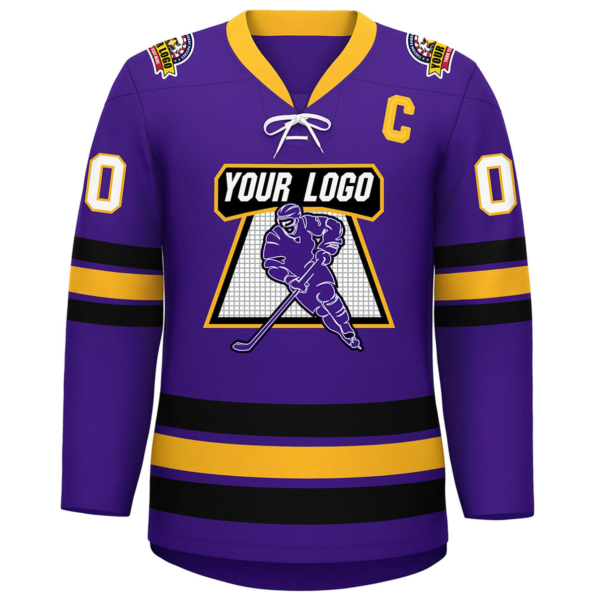 Custom Purple Yellow-Black Lace-Up Neck Hockey Jersey | KXKSHOP