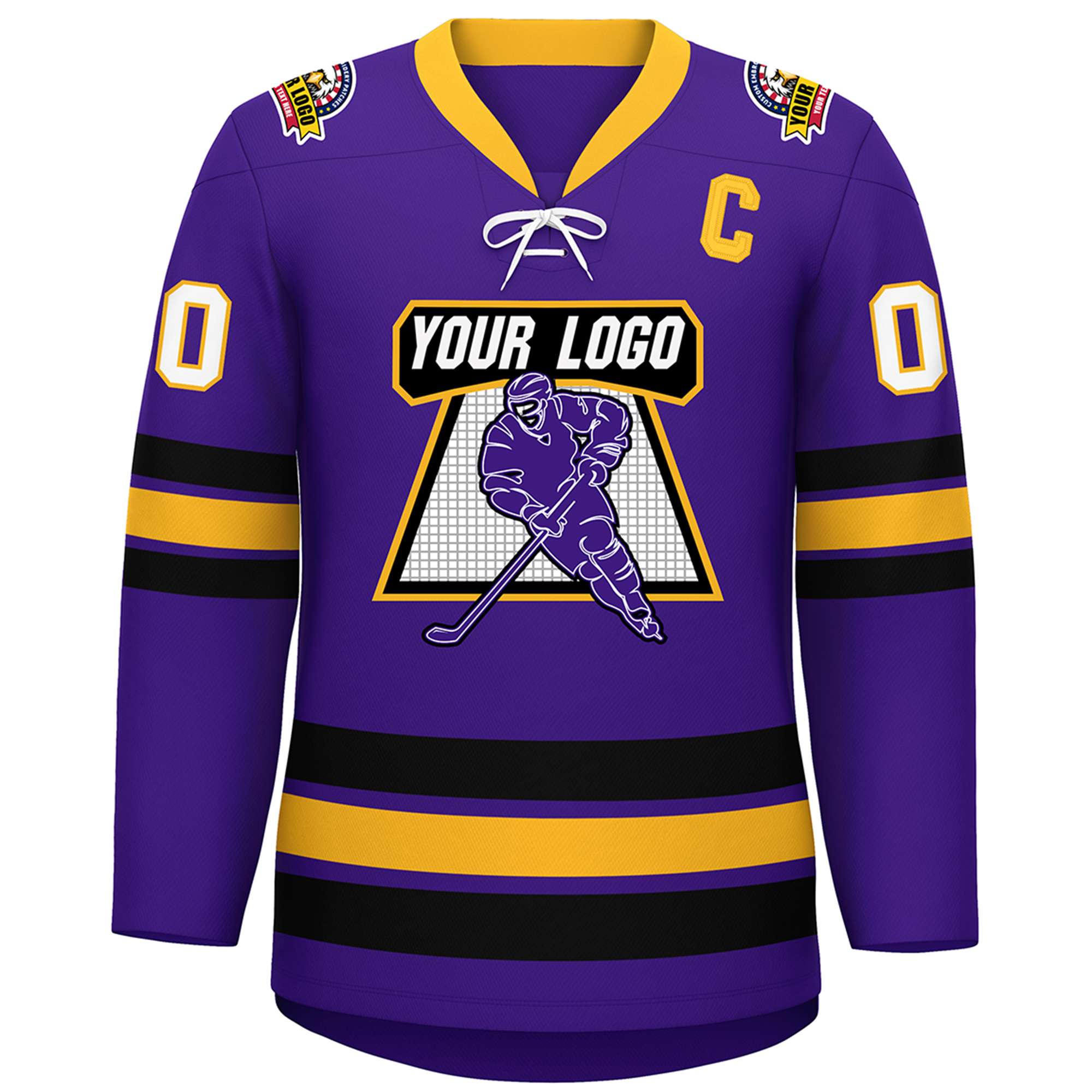 Custom Purple Yellow-Black Lace-Up Neck Hockey Jersey | KXKSHOP