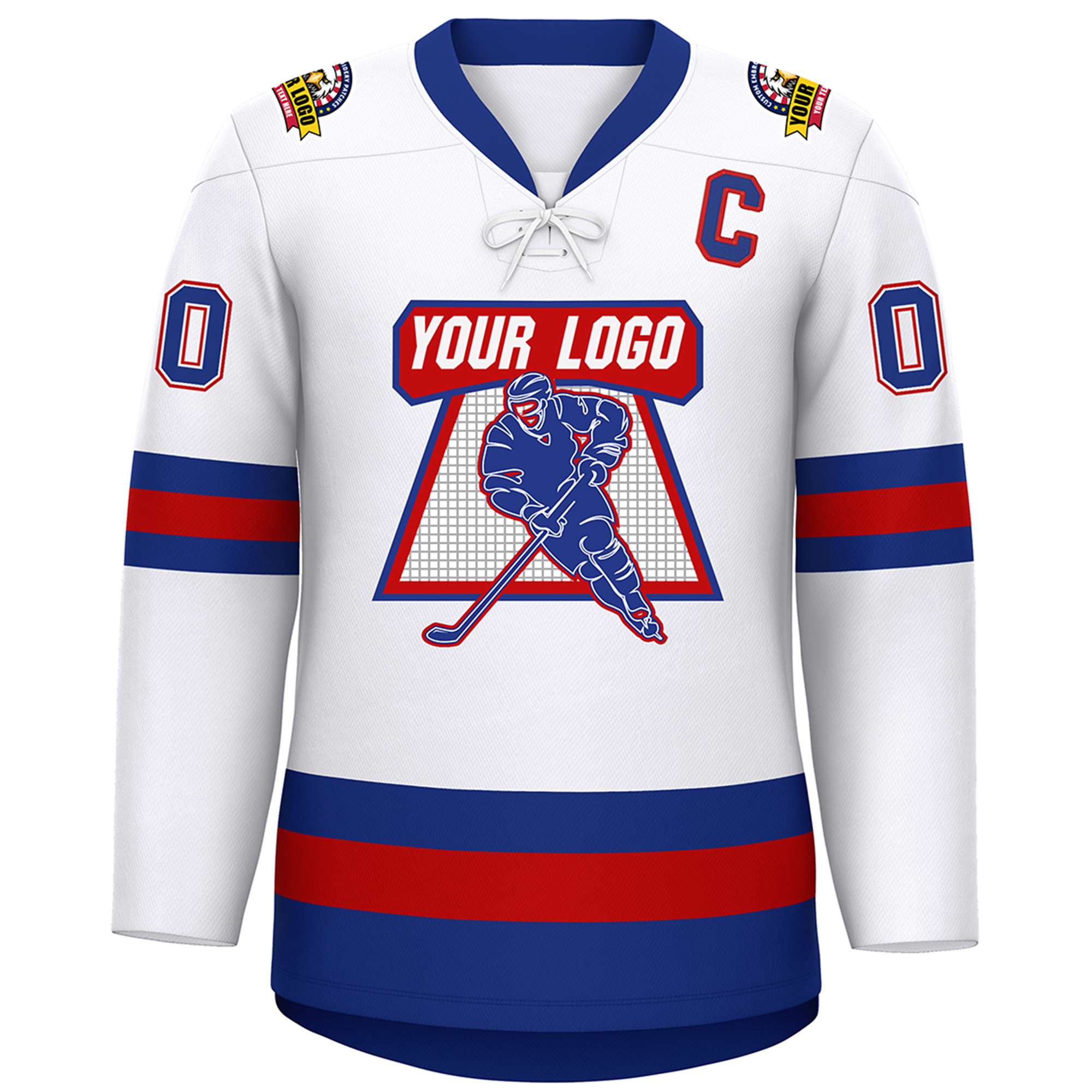 Custom White Red-Royal Lace-Up Neck Hockey Jersey | KXKSHOP
