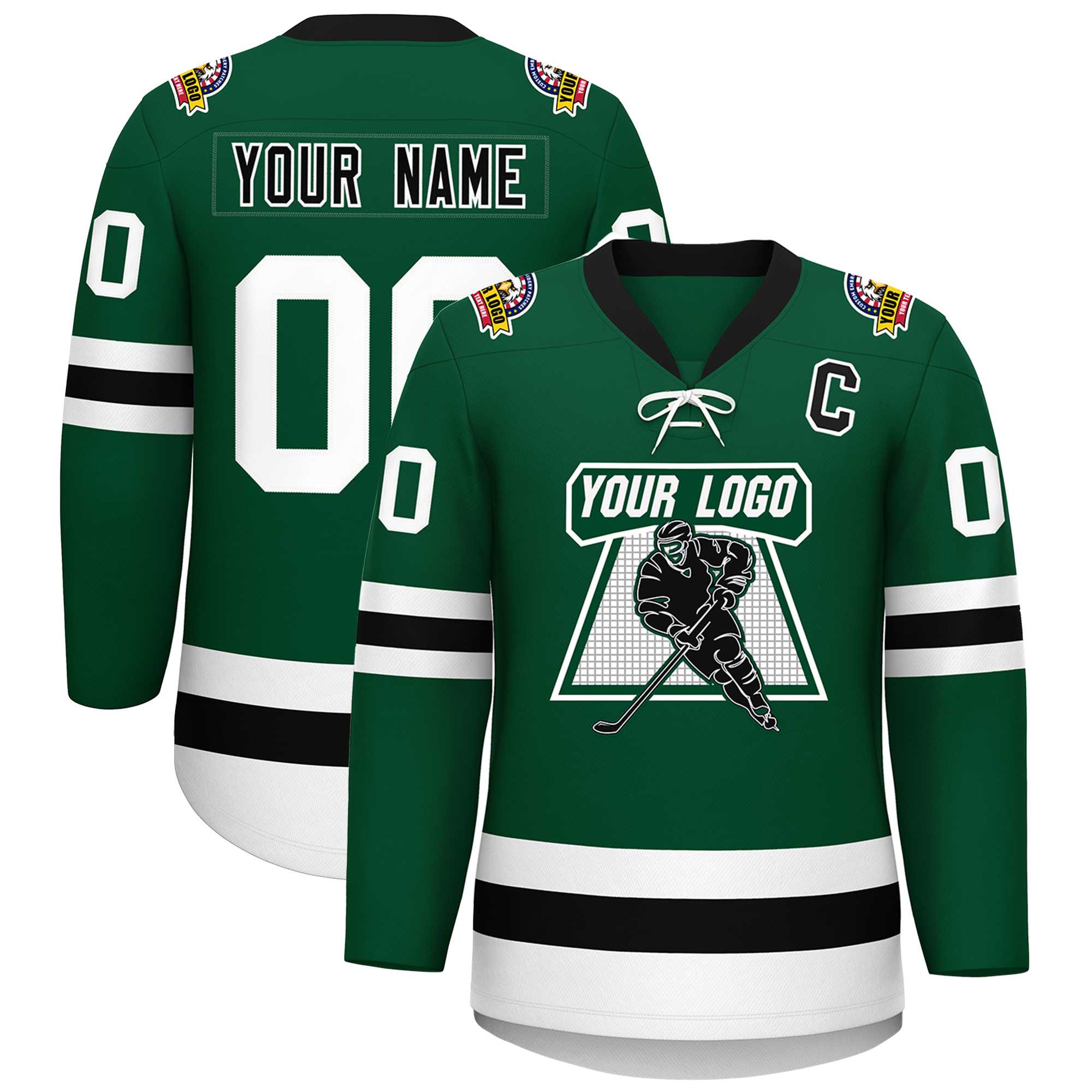 Custom Green Black-White Lace-Up Neck Hockey Jersey | KXKSHOP