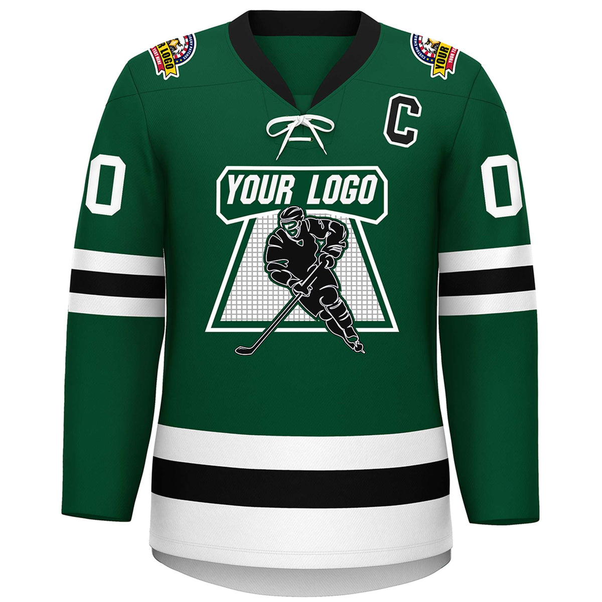 Custom Green Black-White Lace-Up Neck Hockey Jersey | KXKSHOP
