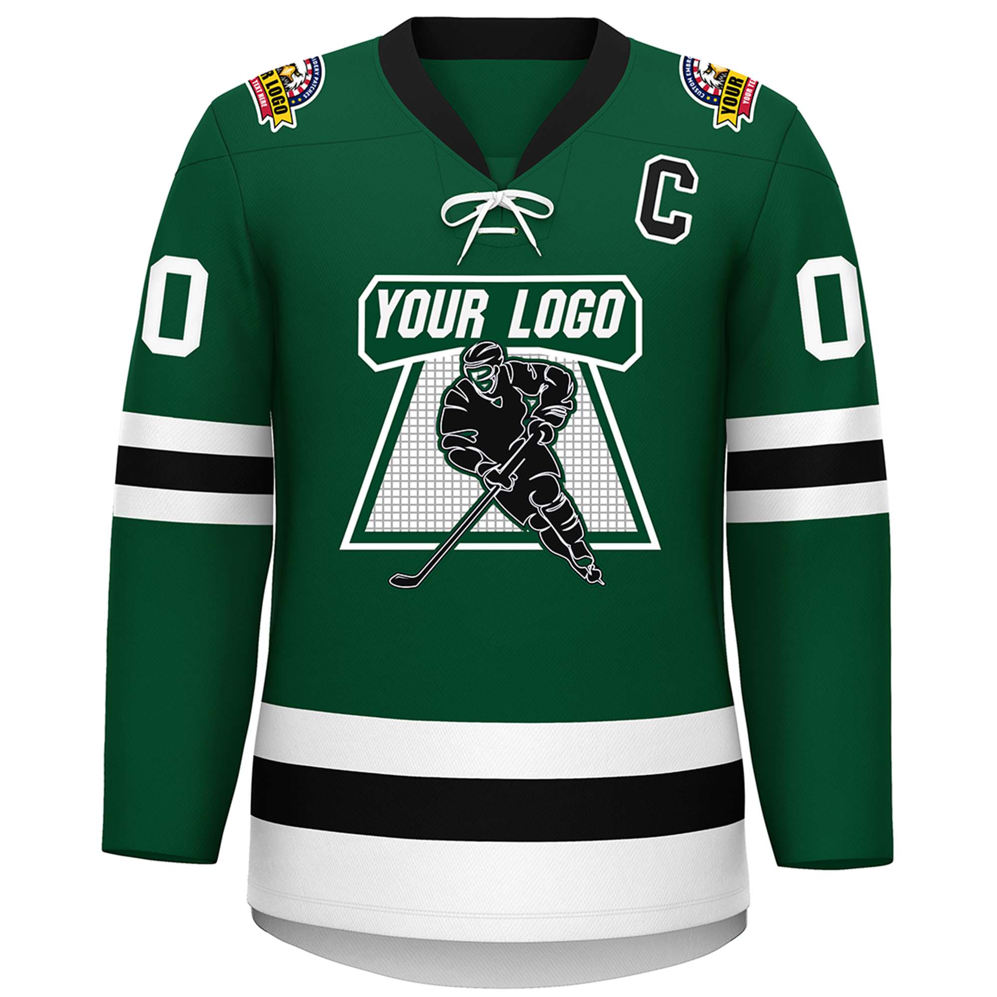 Custom Green Black-White Lace-Up Neck Hockey Jersey | KXKSHOP