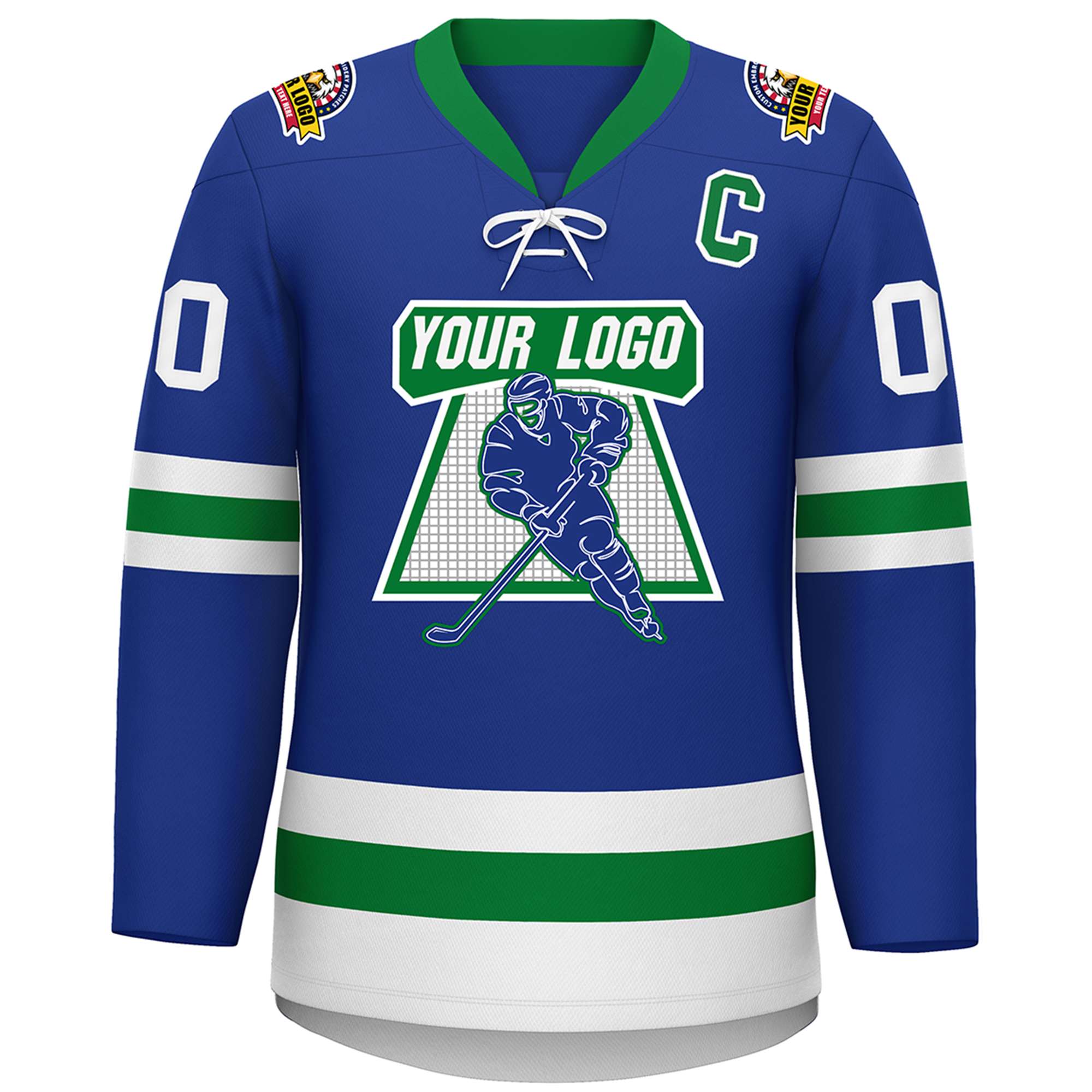 Custom Royal Kelly Green-White Lace-Up Neck Hockey Jersey | KXKSHOP
