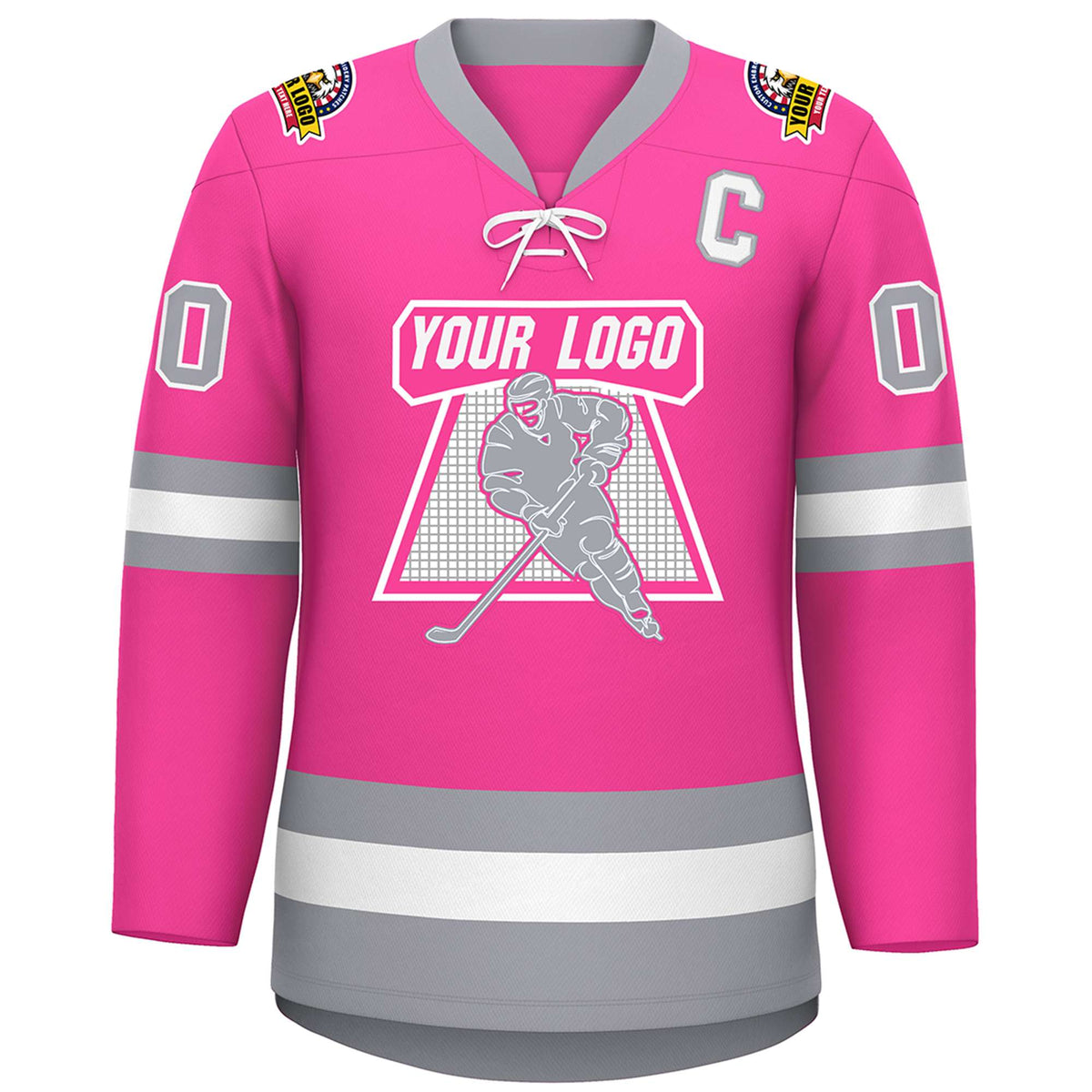 Custom Pink White-Gray Lace-Up Neck Hockey Jersey | KXKSHOP