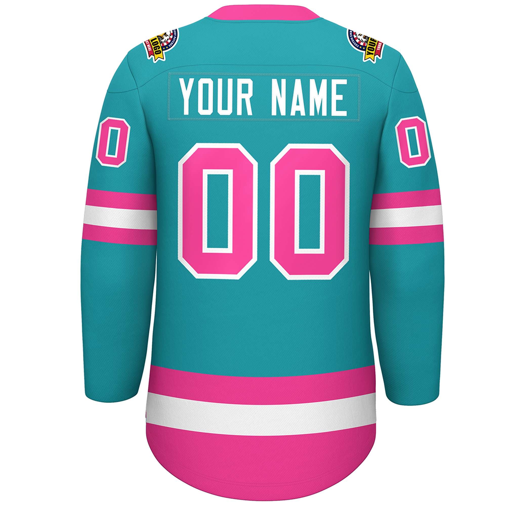 Custom Aqua Pink-White Lace-Up Neck Hockey Jersey | KXKSHOP