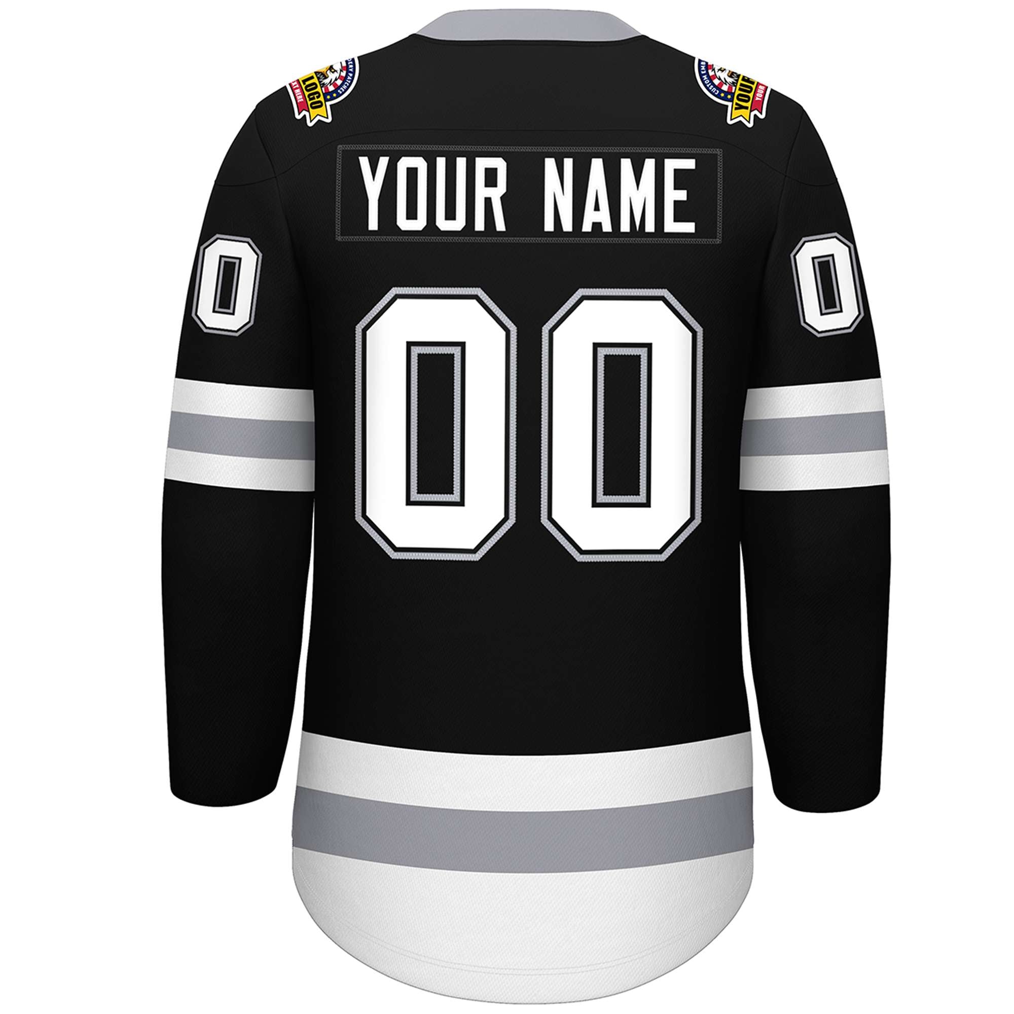 Custom Black White-Gray Lace-Up Neck Hockey Jersey | KXKSHOP