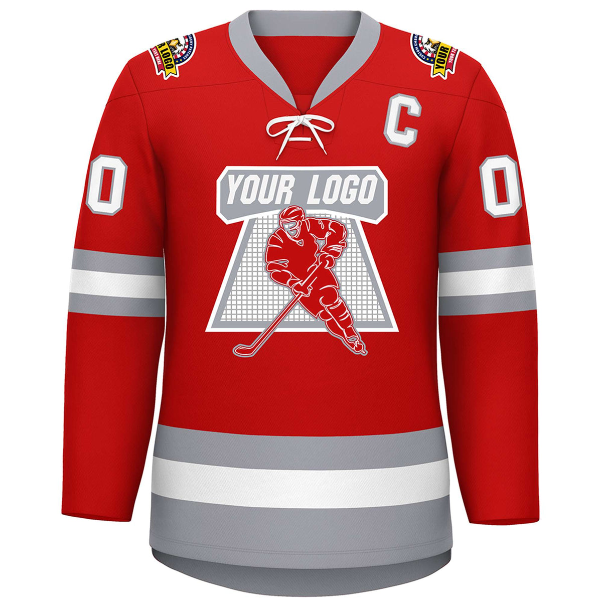 Custom Red White-Gray Lace-Up Neck Hockey Jersey | KXKSHOP