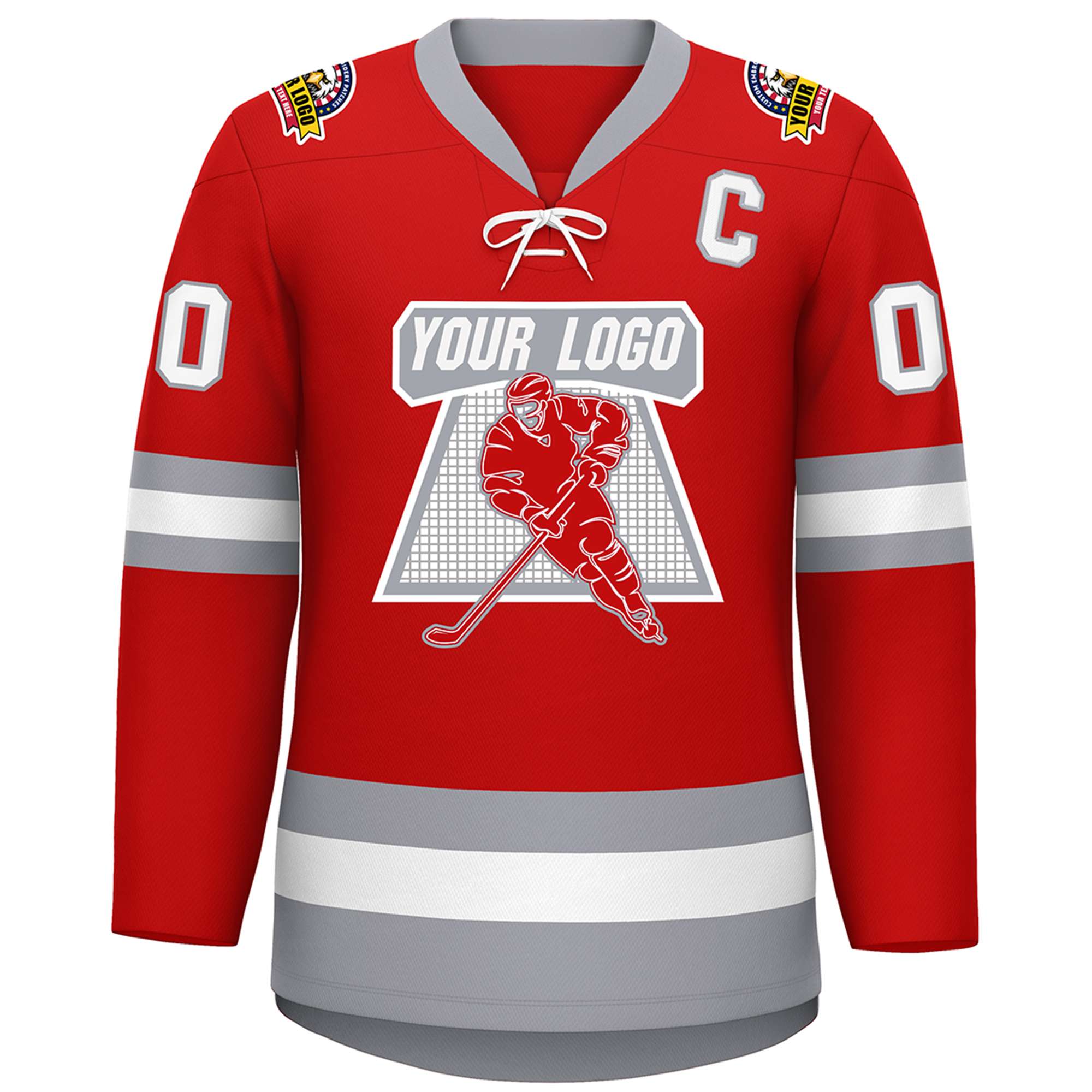 Custom Red White-Gray Lace-Up Neck Hockey Jersey | KXKSHOP