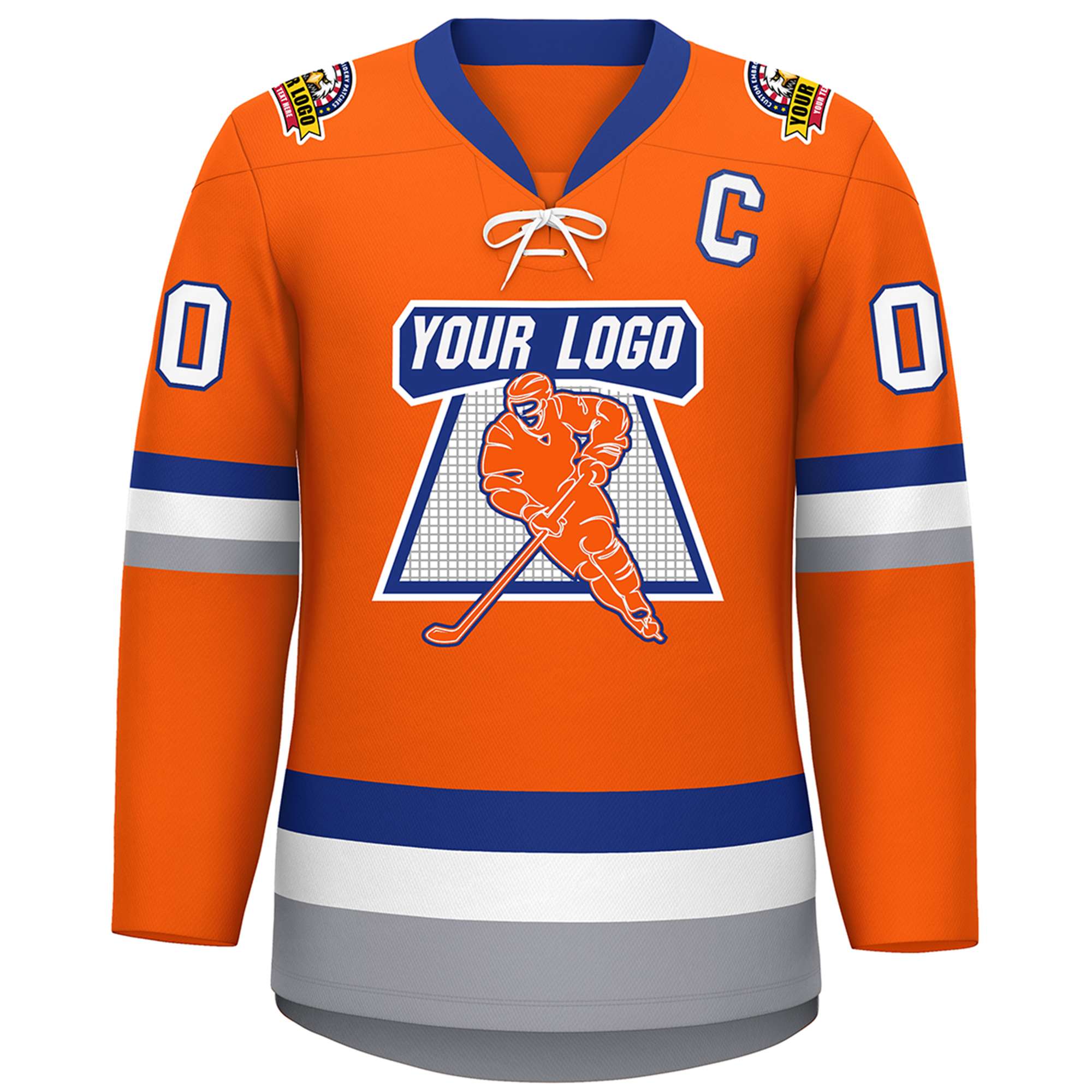 Custom Orange Royal-White Lace-Up Neck Hockey Jersey | KXKSHOP
