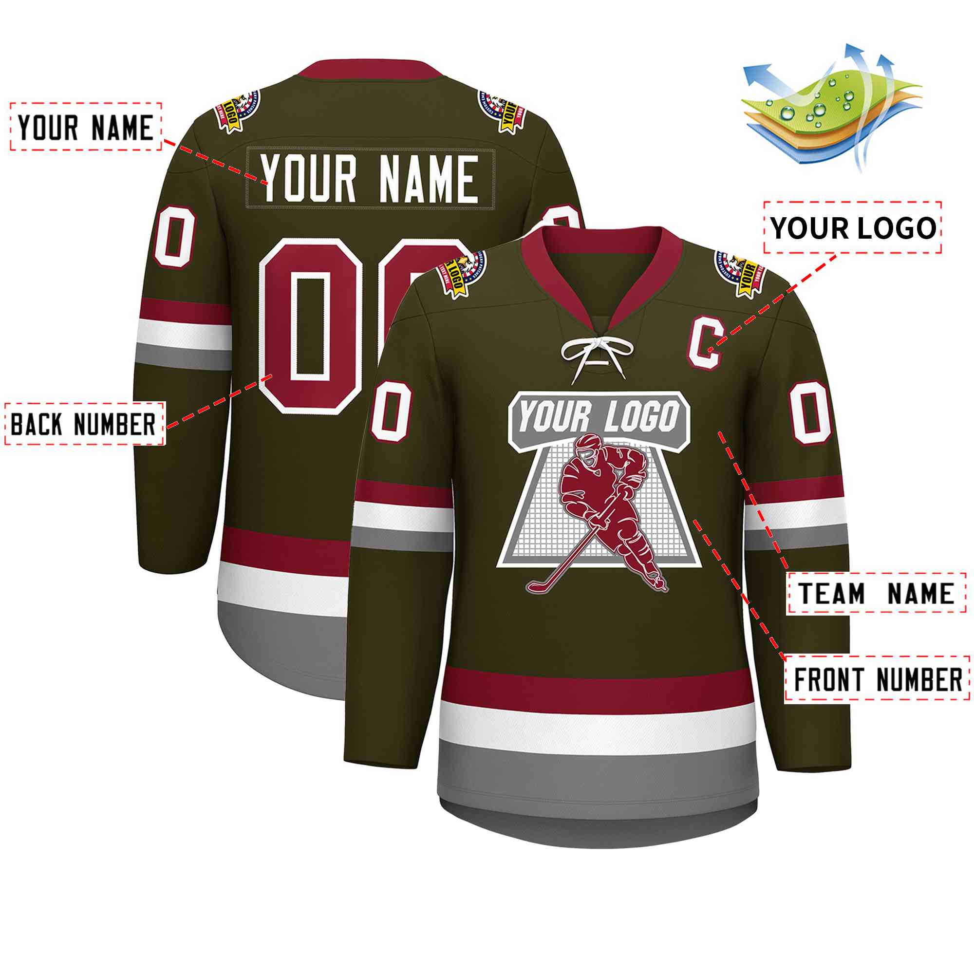 Custom Olive Crimson-White Lace-Up Neck Hockey Jersey | KXKSHOP