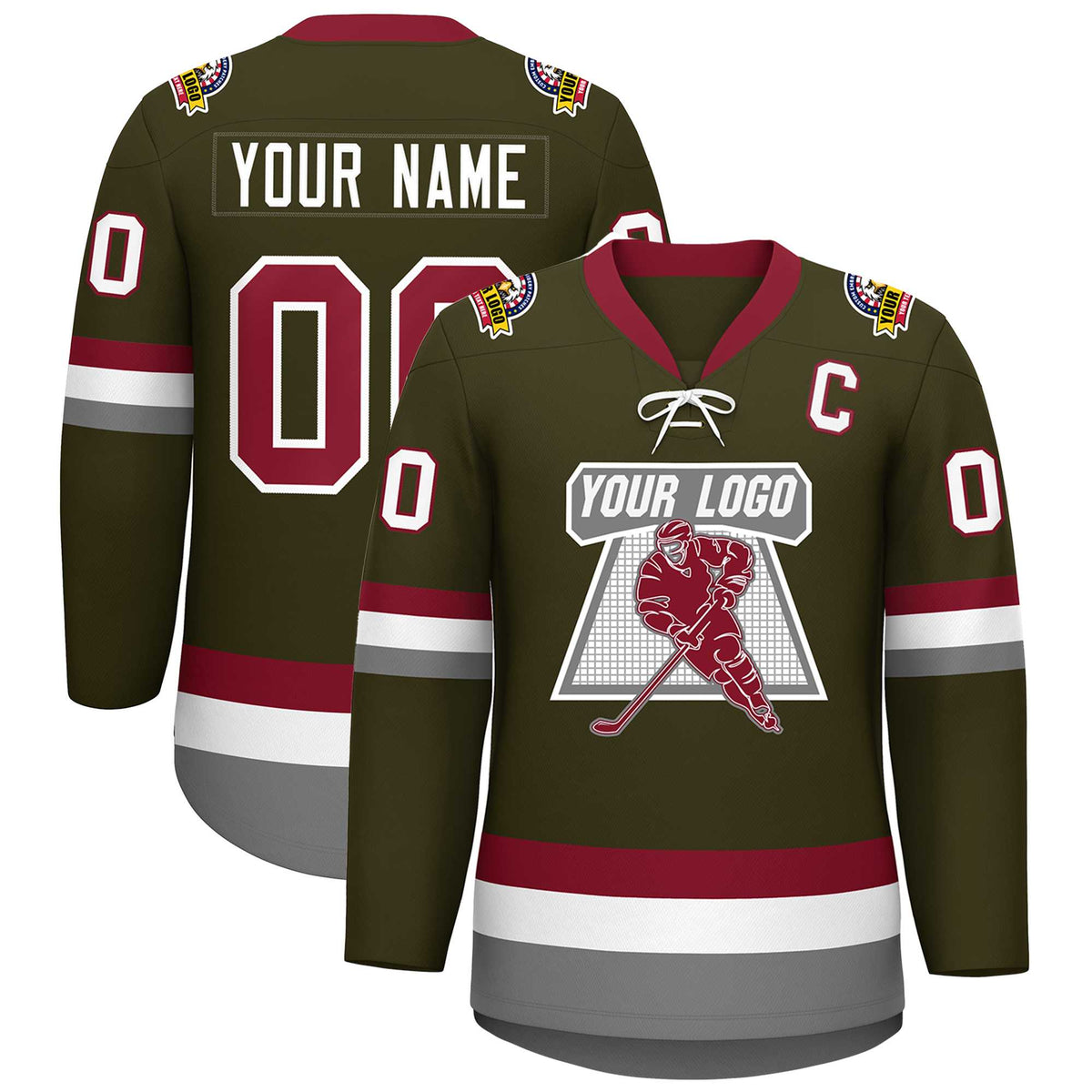 Custom Olive Crimson-White Lace-Up Neck Hockey Jersey | KXKSHOP