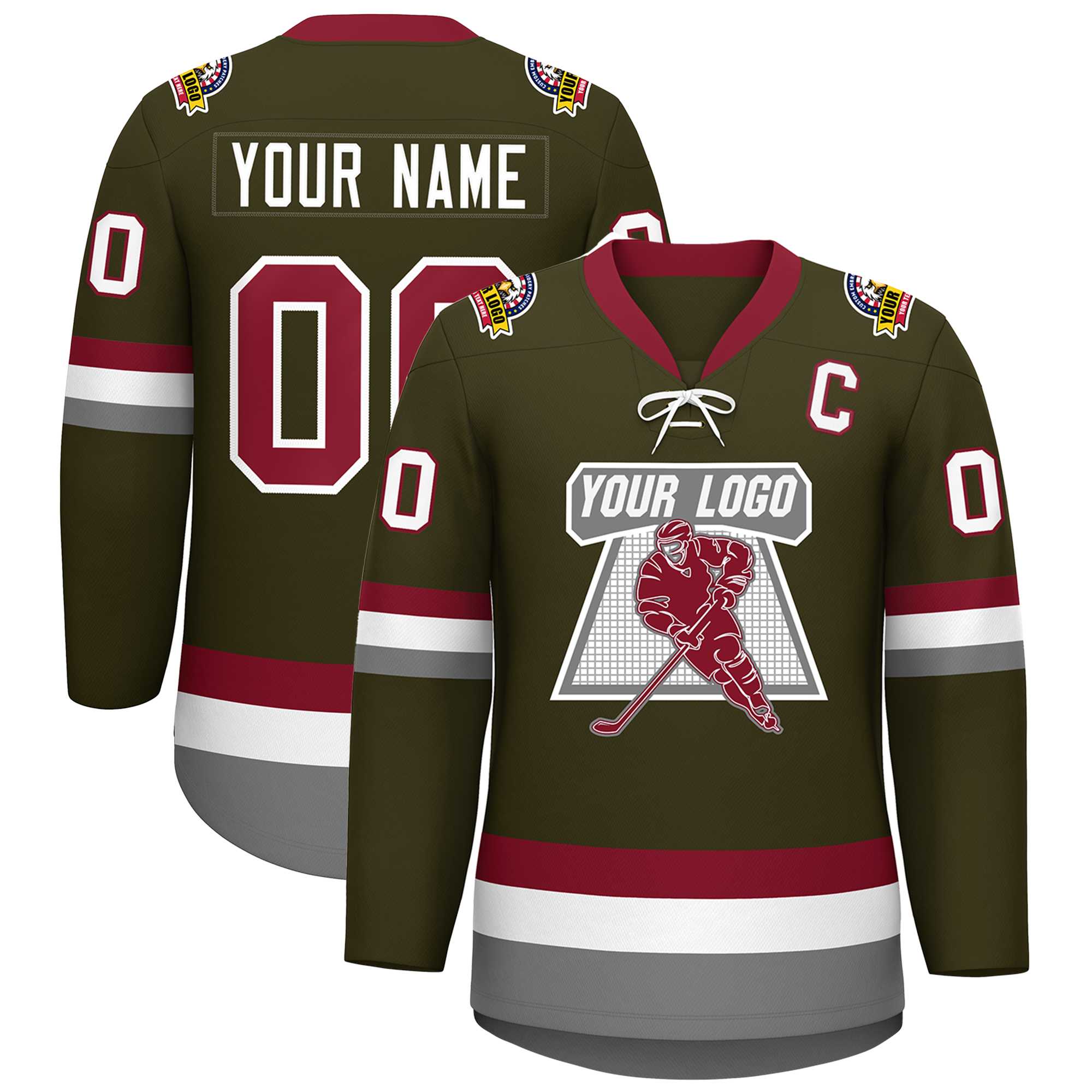 Custom Olive Crimson-White Lace-Up Neck Hockey Jersey | KXKSHOP