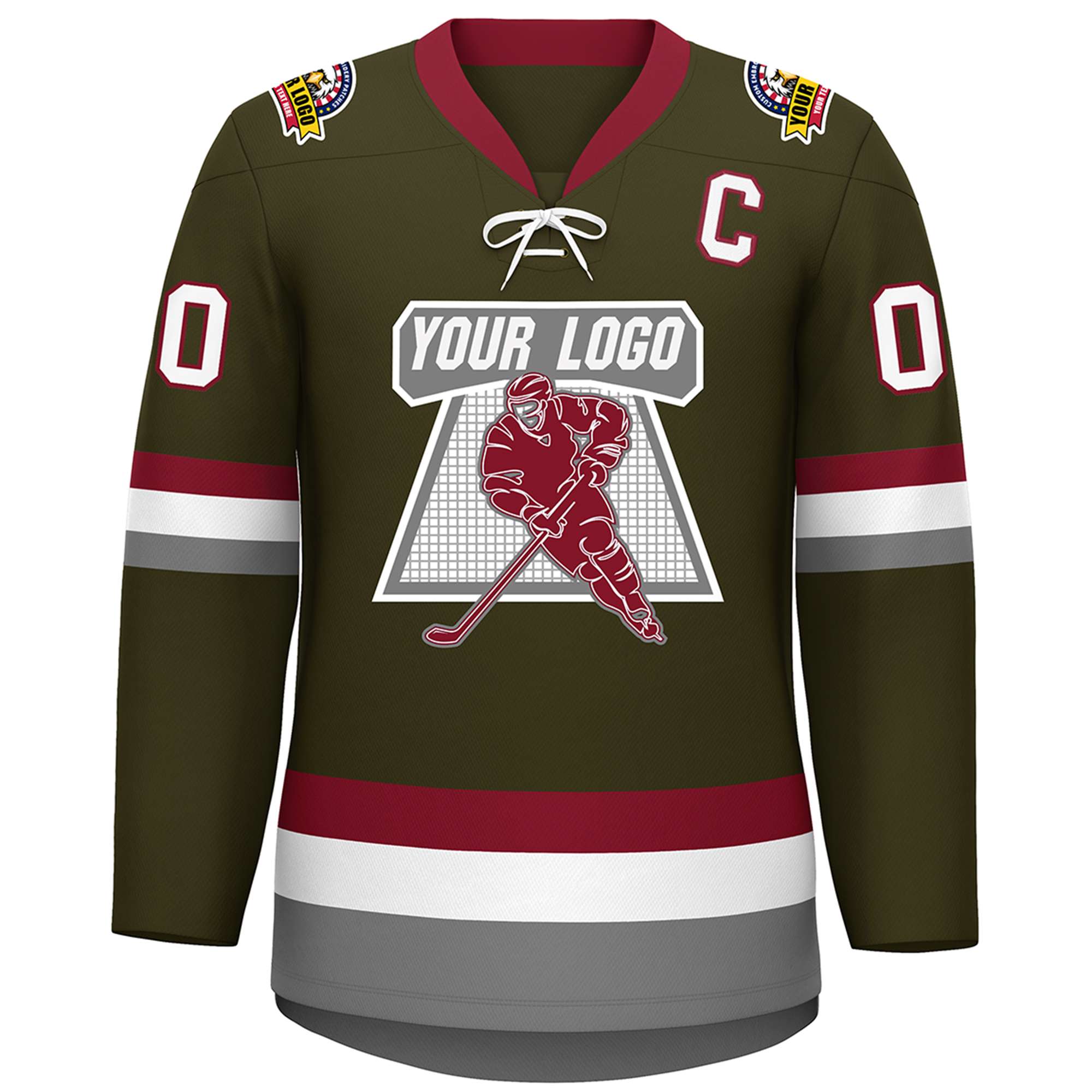 Custom Olive Crimson-White Lace-Up Neck Hockey Jersey | KXKSHOP