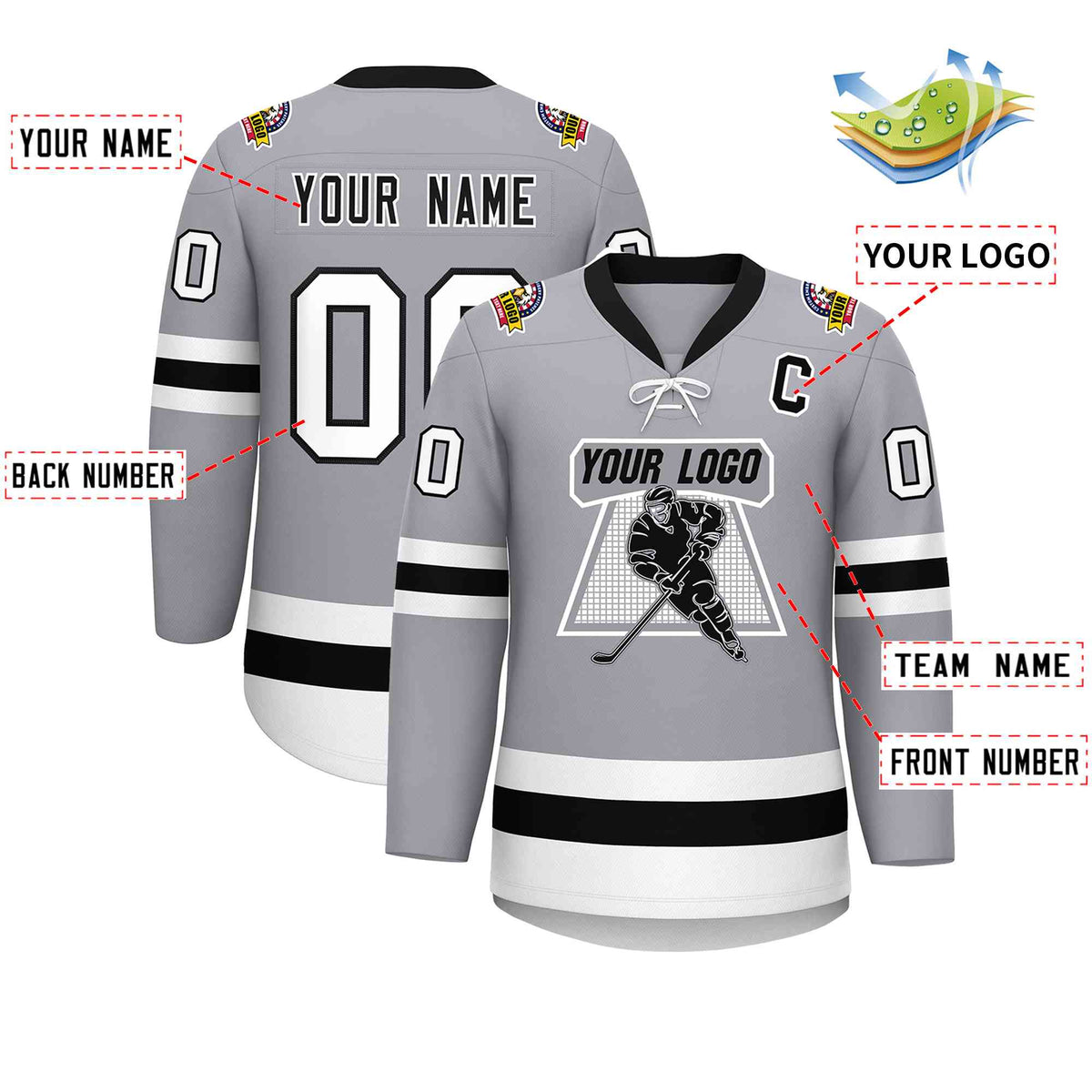 Custom Gray Black-White Lace-Up Neck Hockey Jersey | KXKSHOP