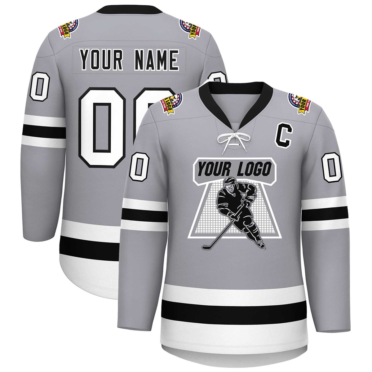 Custom Gray Black-White Lace-Up Neck Hockey Jersey | KXKSHOP