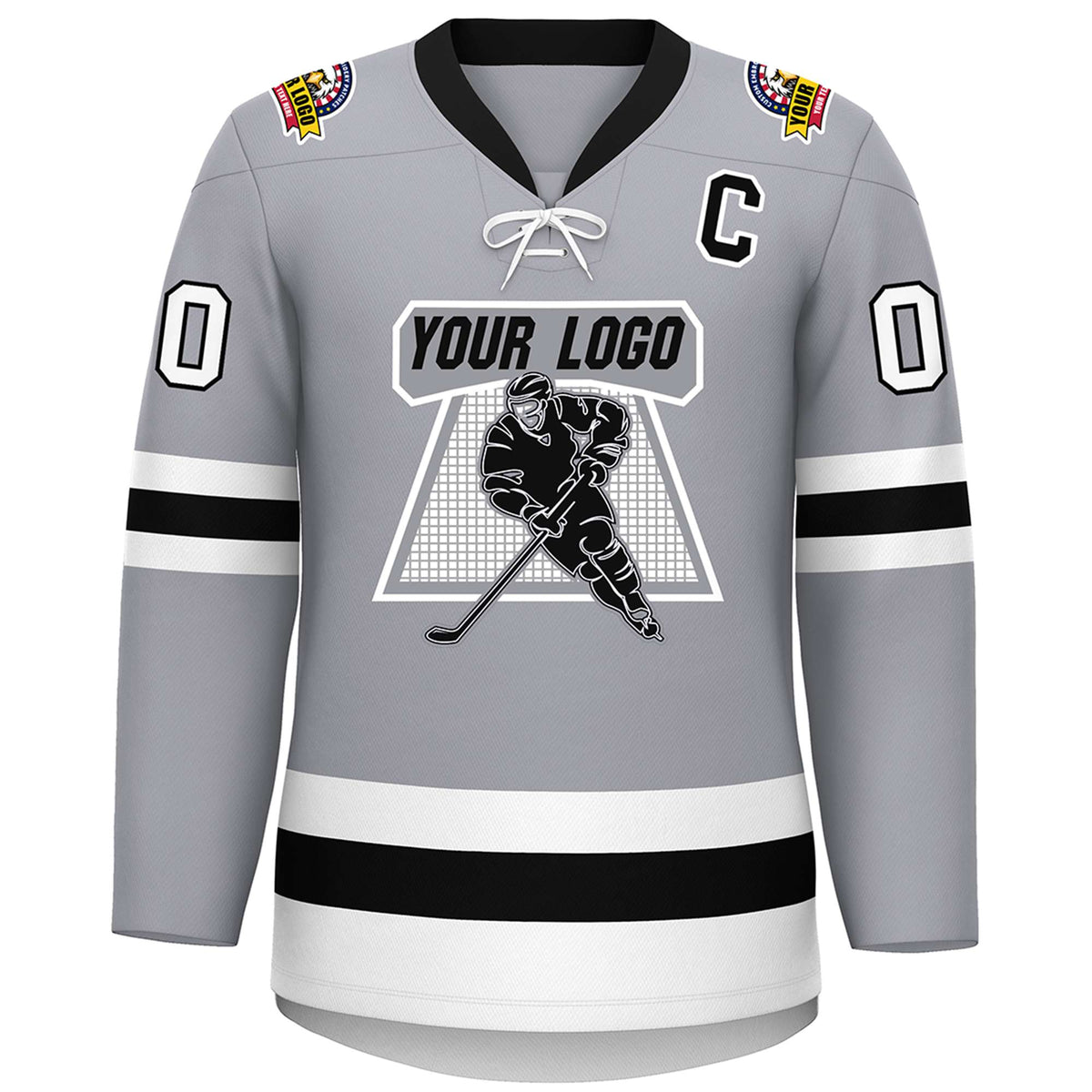 Custom Gray Black-White Lace-Up Neck Hockey Jersey | KXKSHOP