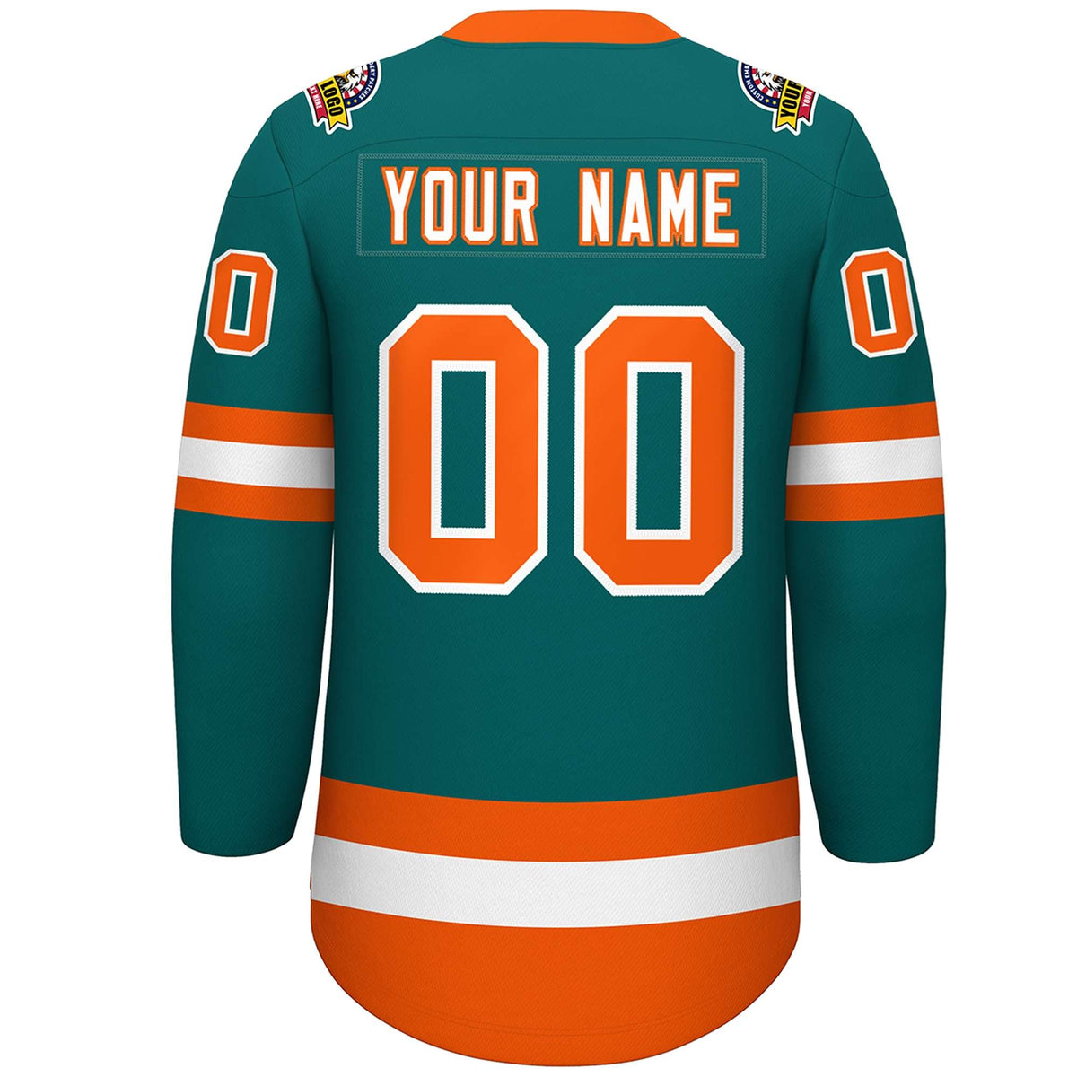 Custom Aqua White-Orange Lace-Up Neck Hockey Jersey | KXKSHOP
