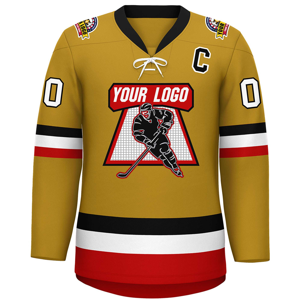 Custom Old Gold Black-White Lace-Up Neck Hockey Jersey | KXKSHOP