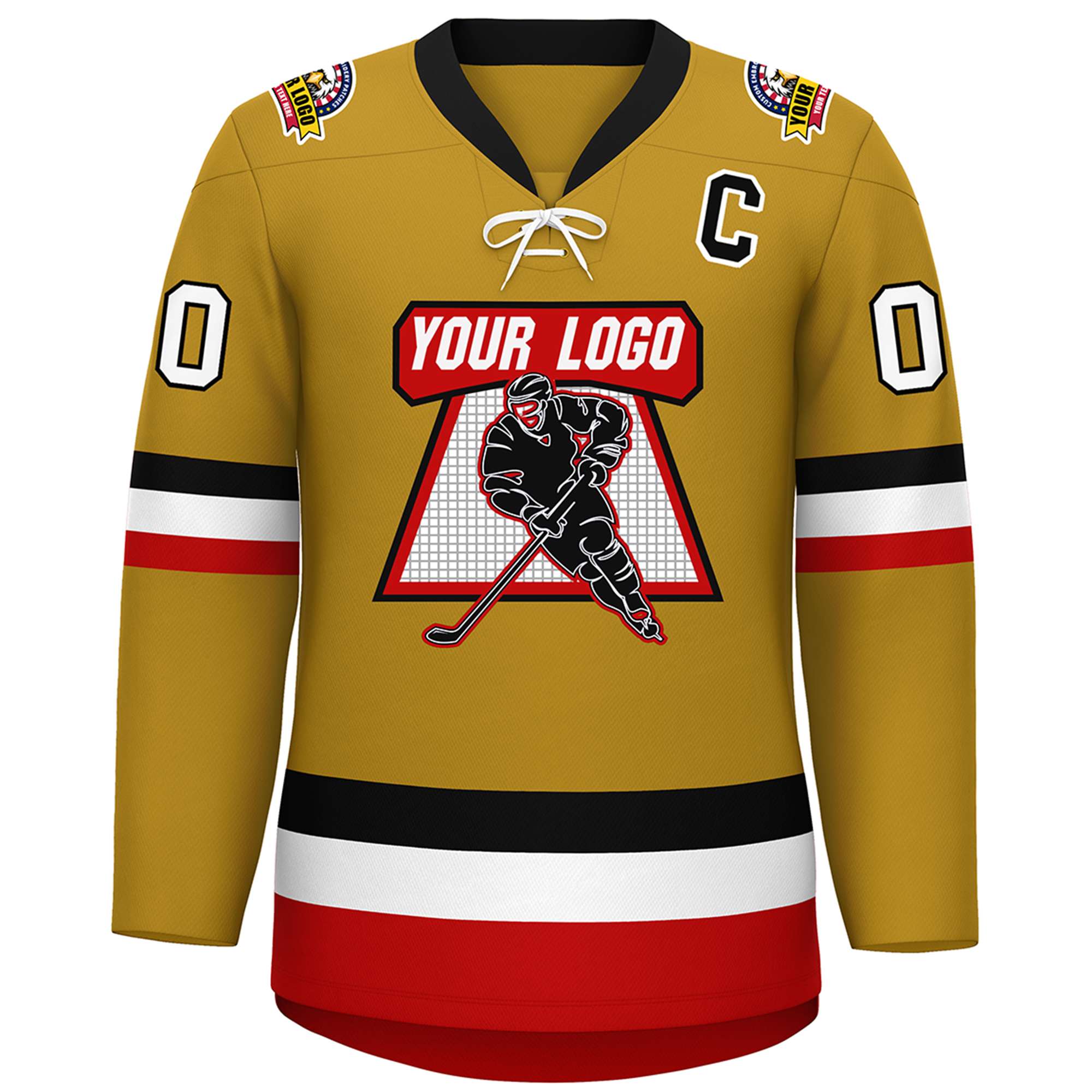 Custom Old Gold Black-White Lace-Up Neck Hockey Jersey | KXKSHOP