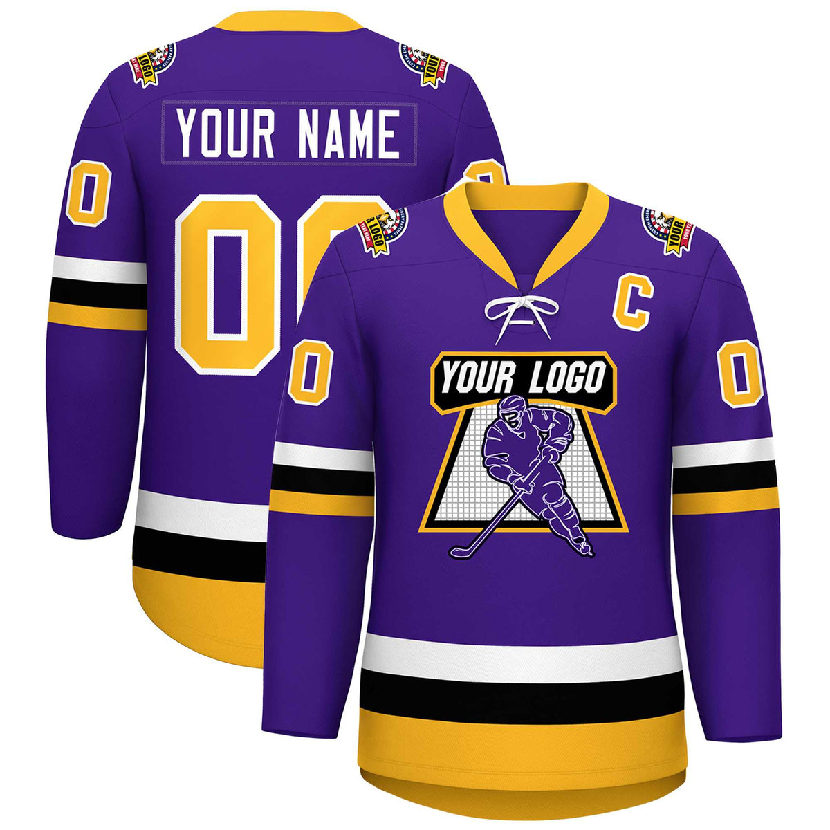 Custom Purple Gold-White Lace-Up Neck Hockey Jersey | KXKSHOP